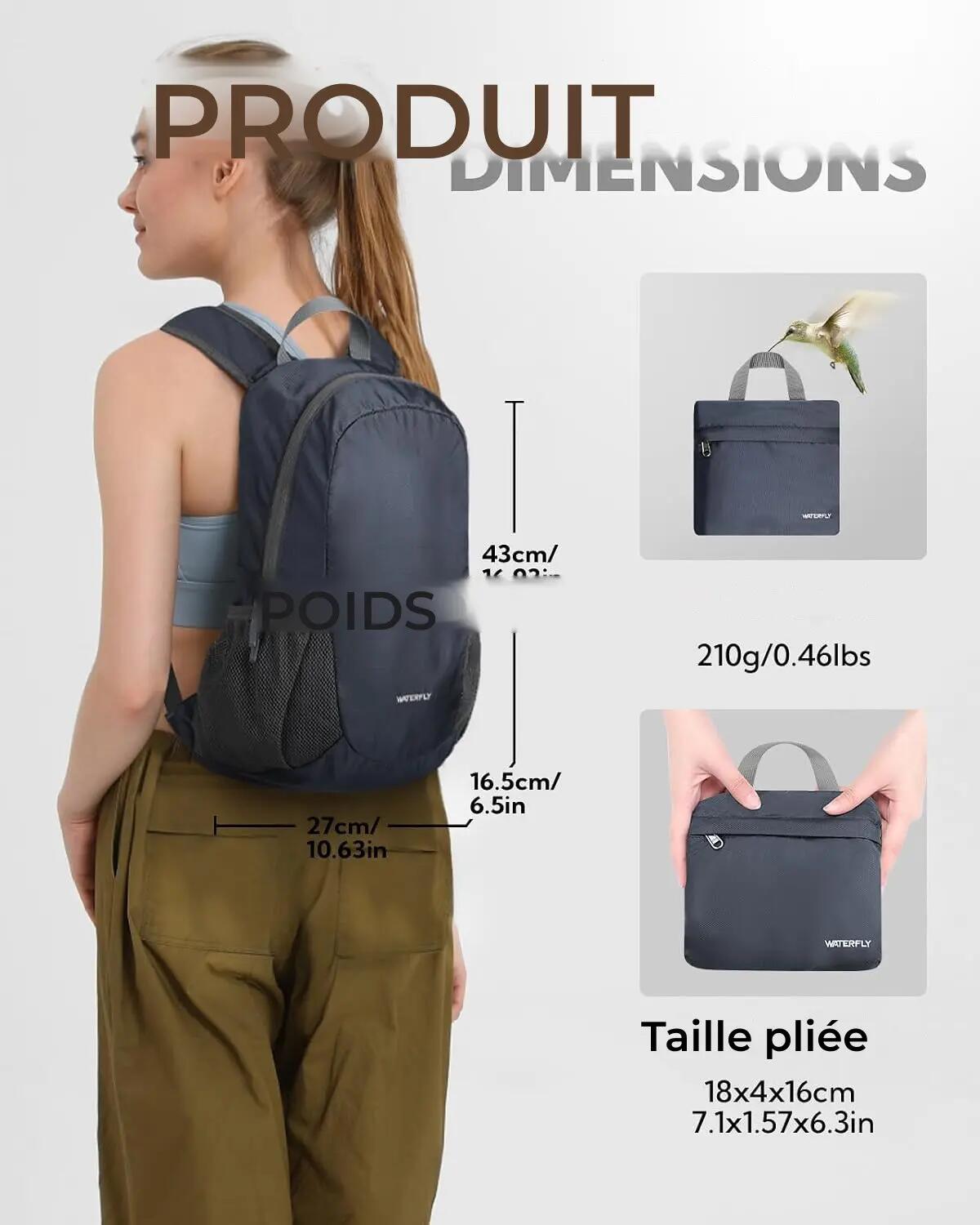 Sac à dos randonnée unisexe 18 L pliable ultraléger Bleu 2/3