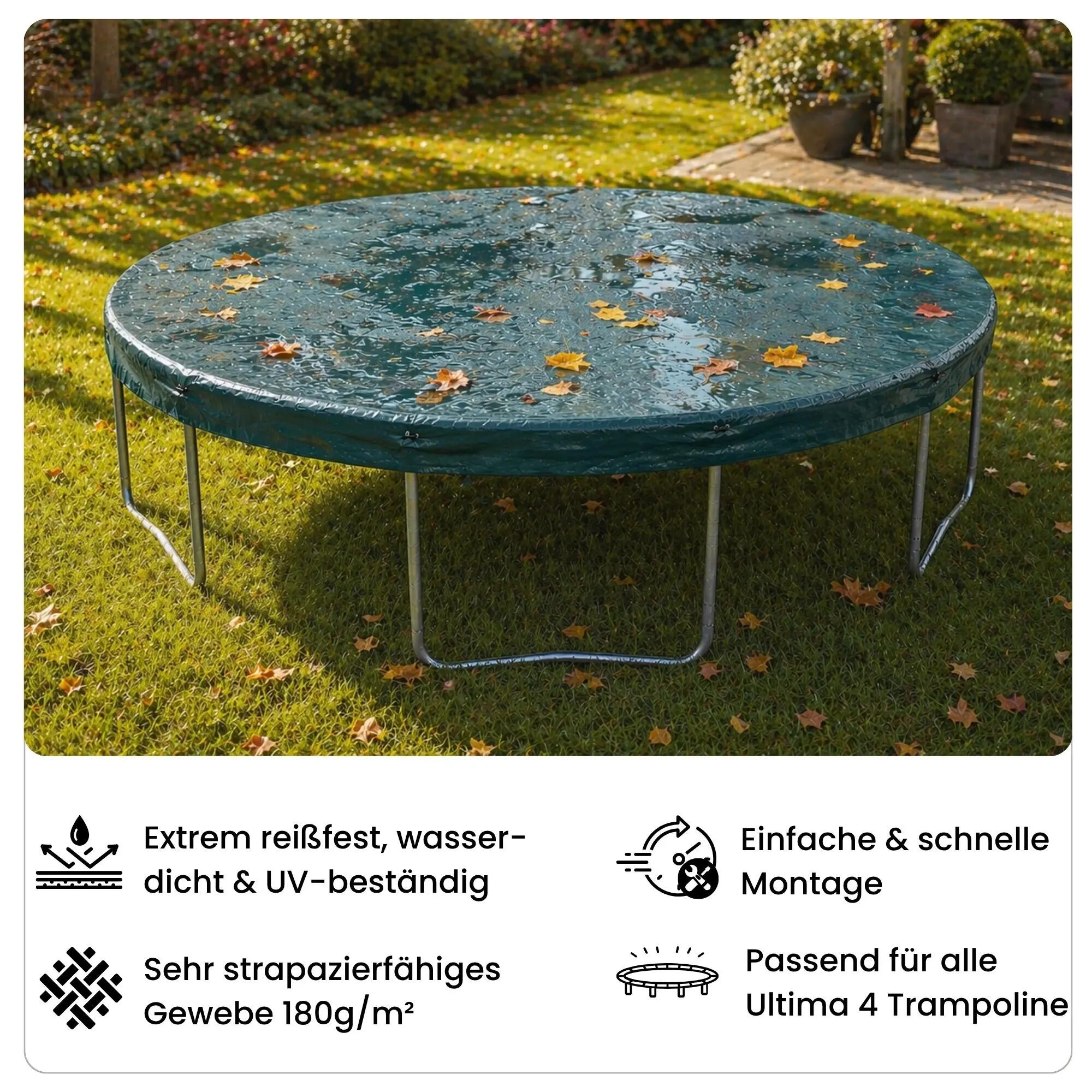 Runde Trampolin Abdeckung Ø183cm, Reißfest, Wasserdicht, UV-beständig, Universal 4/8