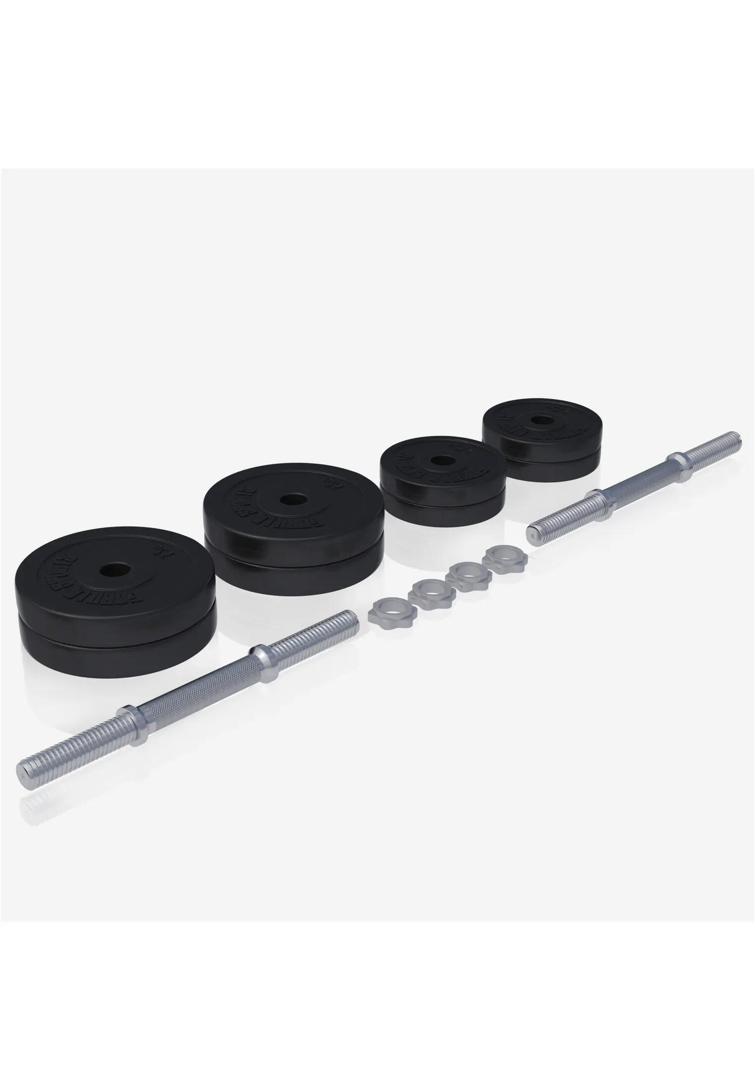 KIT HALTÈRES COURT DE 20KG AVEC DISQUES PLASTIQUE | MUSCULATION | 30MM/31MM 2/15