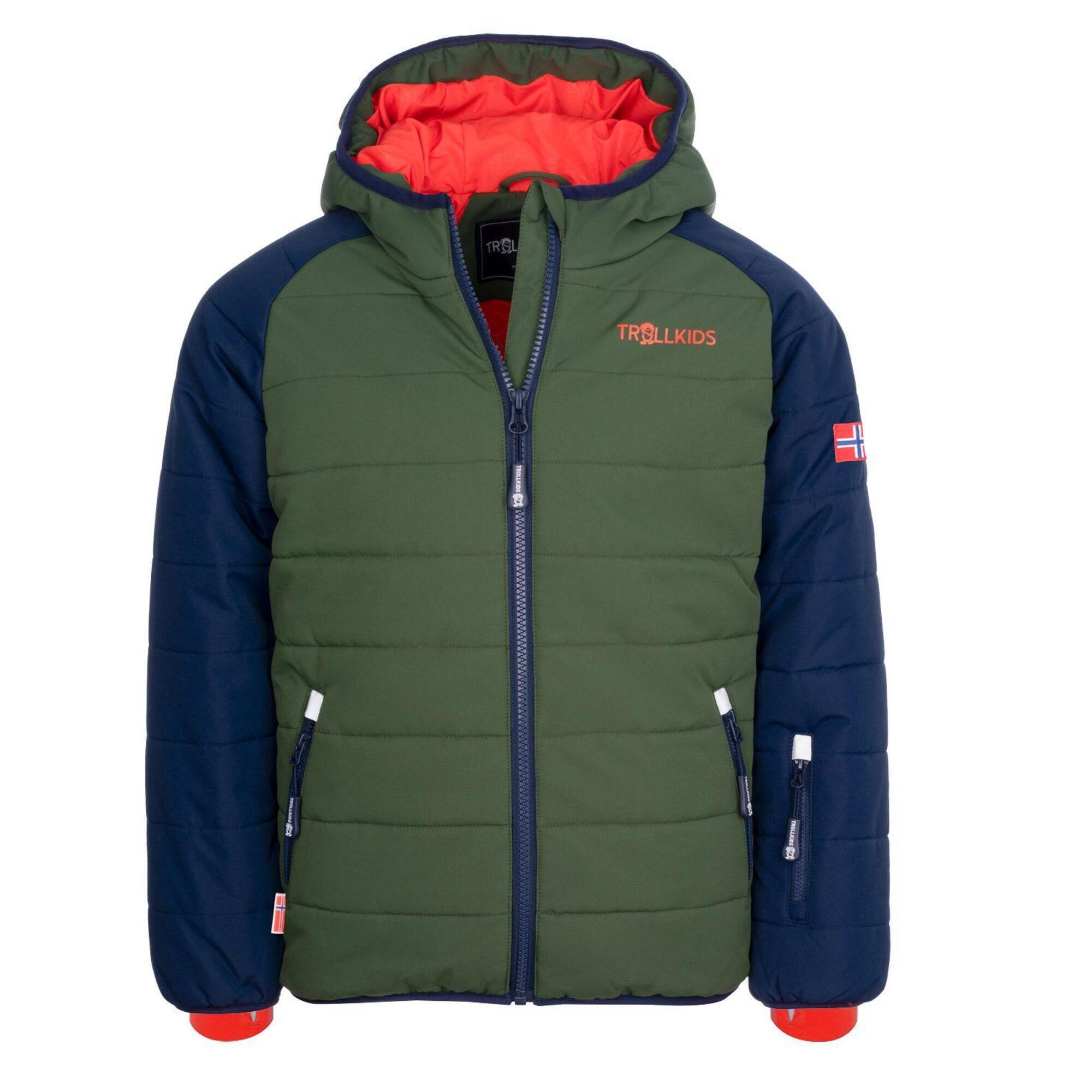 Hafjell PRO children's ski jacket navy blue/forest green/orange