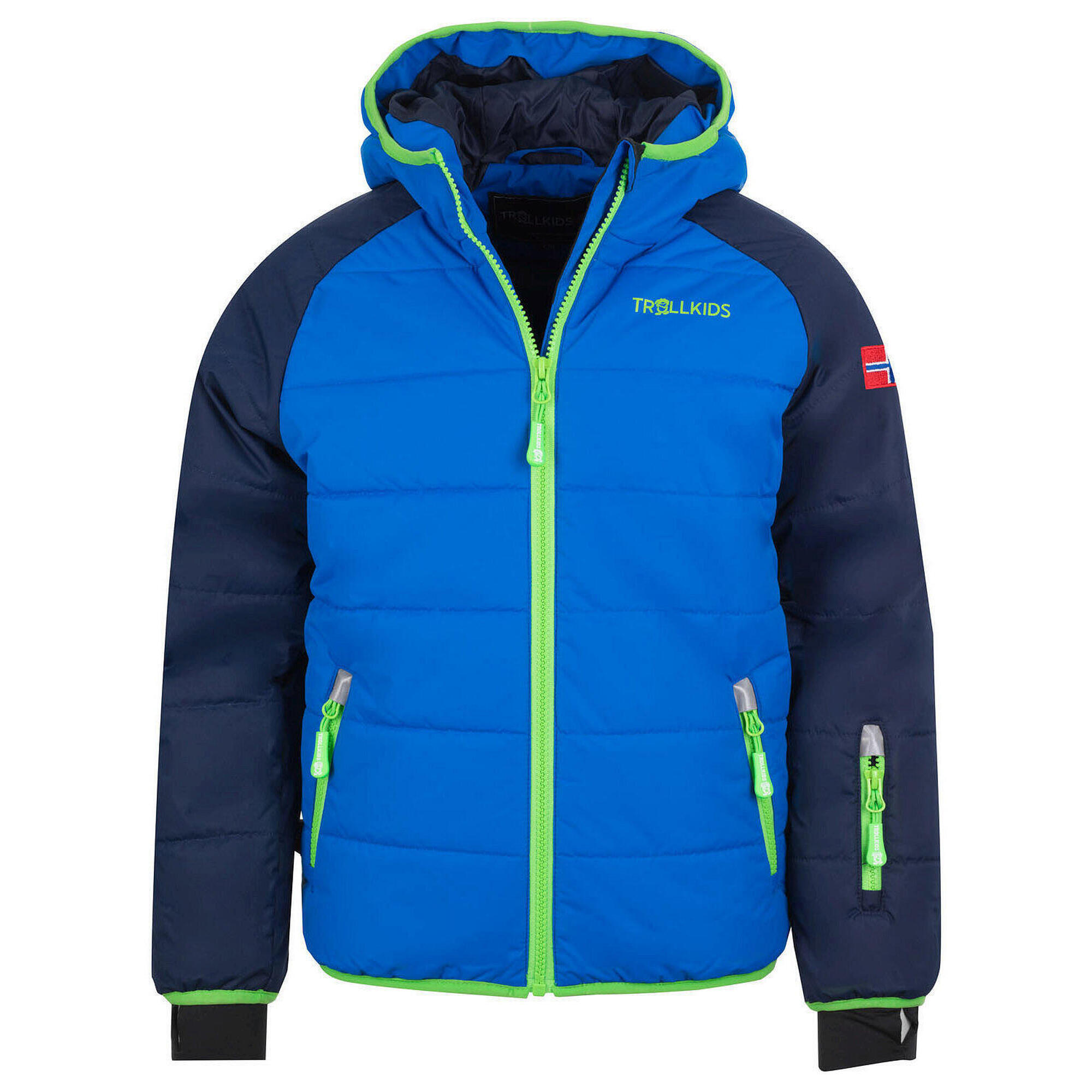 Hafjell children's ski jacket navy blue / medium blue / green