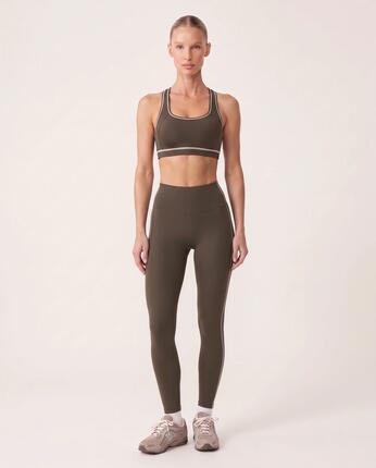 Legging de sport fitness femme taille haute bande latérale Track - Noir