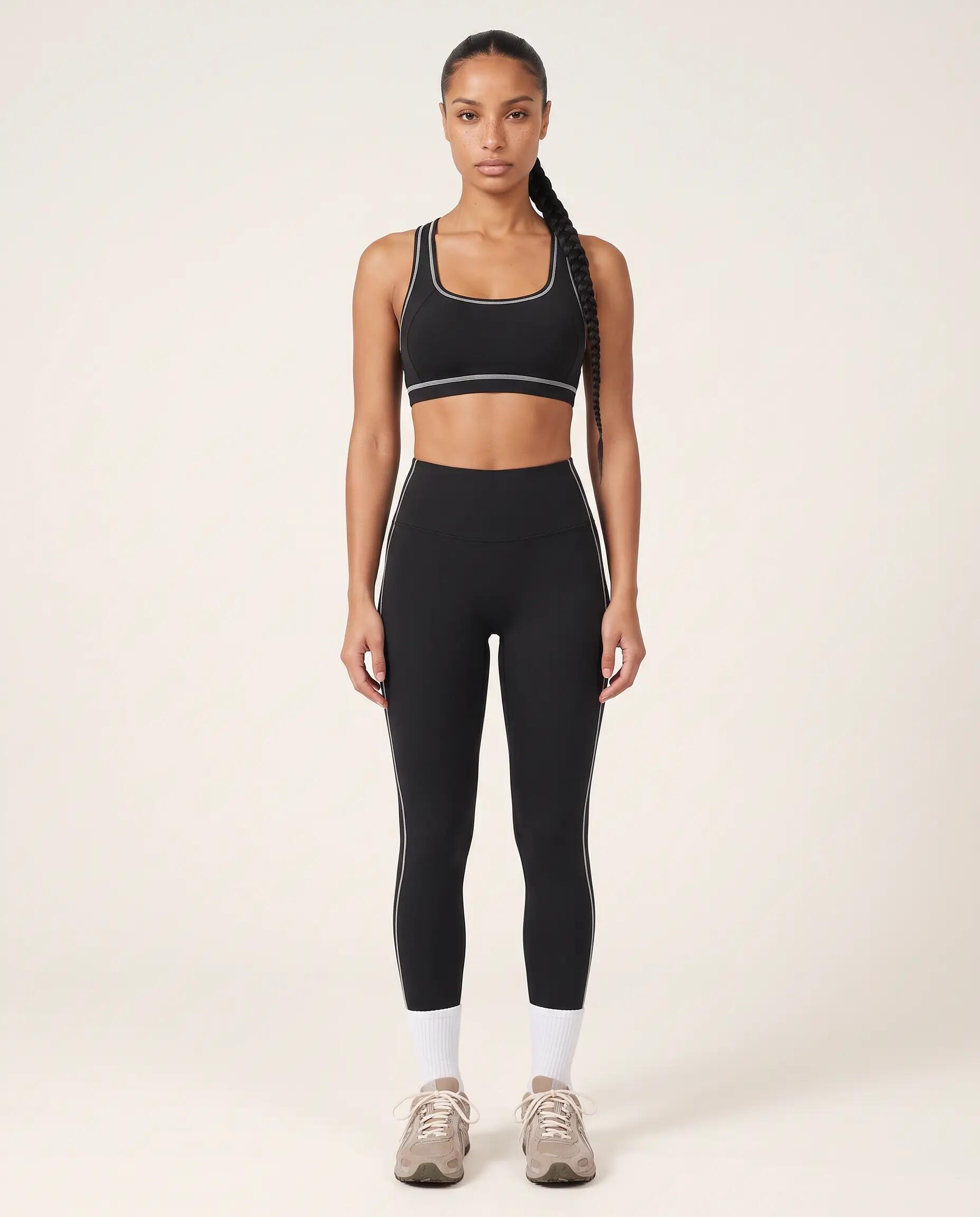 Leggings fitness mulher cintura alta risca lateral Track - Preto 5/5