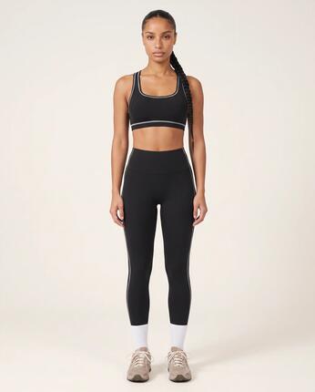Legging de sport fitness femme taille haute bande latérale Track - Noir