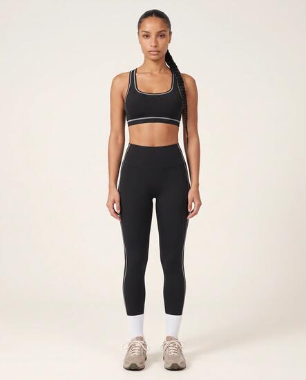Legging de sport fitness femme taille haute bande latérale Track - Noir