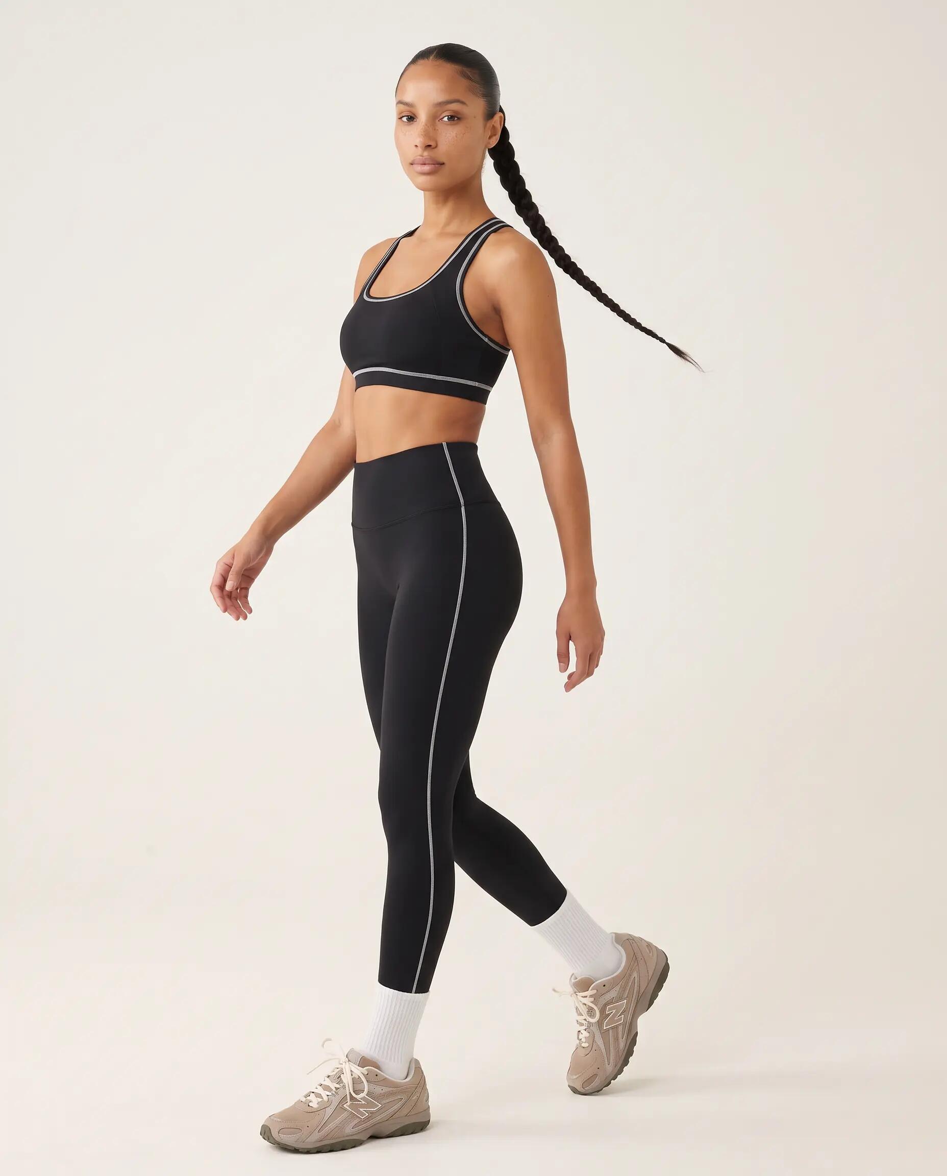 Legging de sport fitness femme taille haute bande latérale Track - Noir 5/5