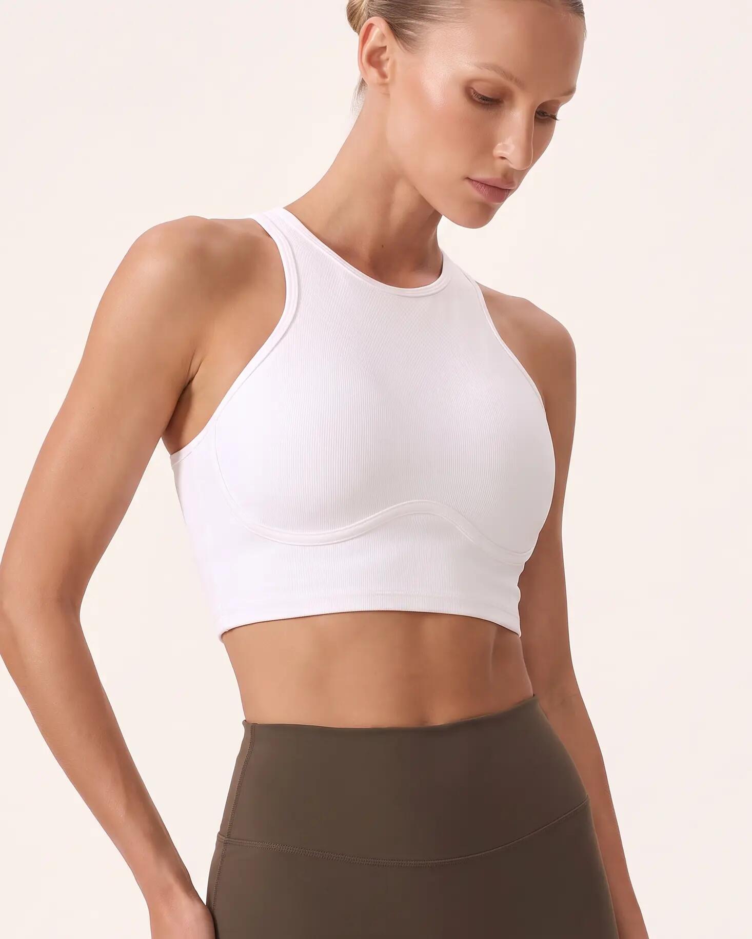 Sportbeha yoga dames geribd hoge hals racerback Softrib - Wit 4/6