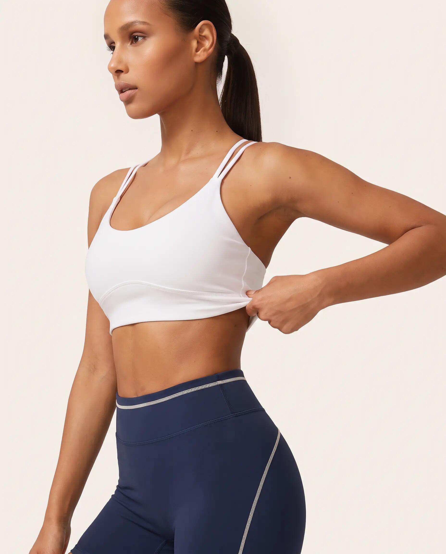 Reggiseno sportivo yoga donna doppie spalline sottili - Bianco 4/6