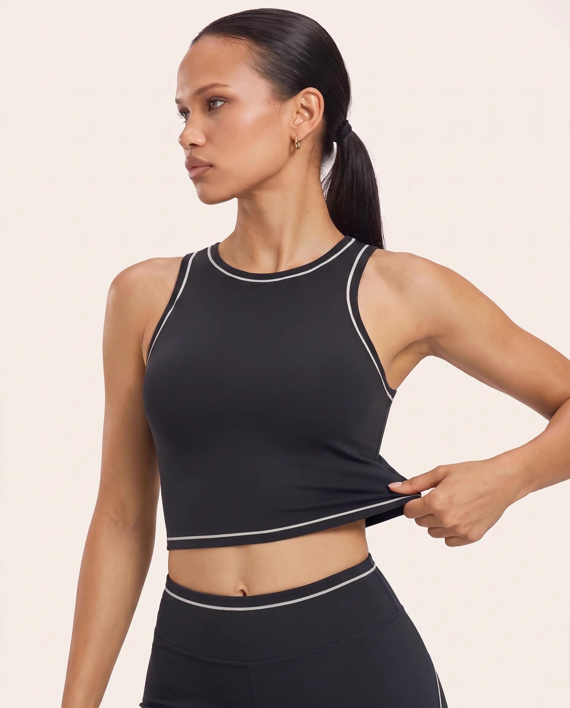 Reggiseno sportivo fitness donna collo alto crop top Varsity - Nero 4/8