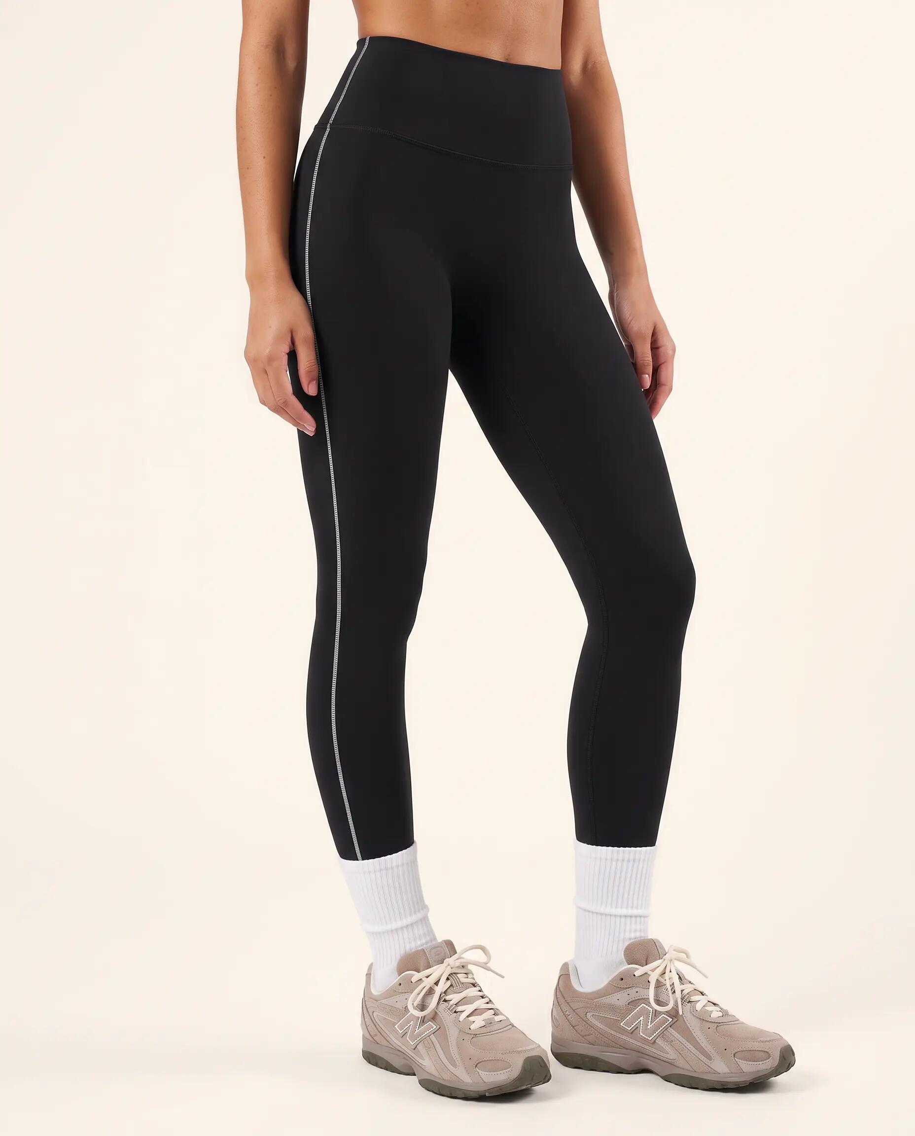 Legging de sport fitness femme taille haute bande latérale Track - Noir 4/5