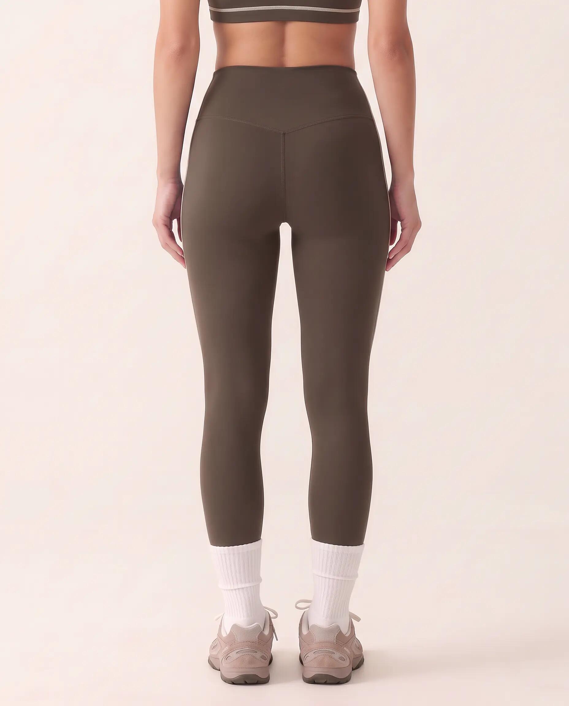Leggings fitness mulher cintura alta risca lateral Track - Castanho 2/7