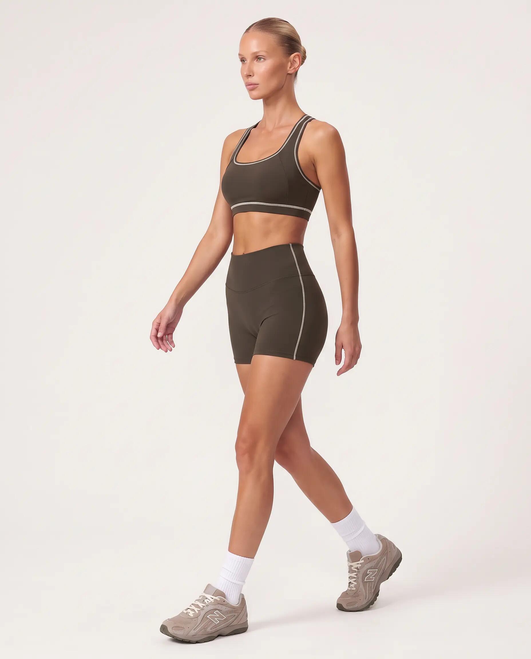 Damen Fitness Sport-BH Ringerrücken Kontrastpaspel Track - Braun 5/6