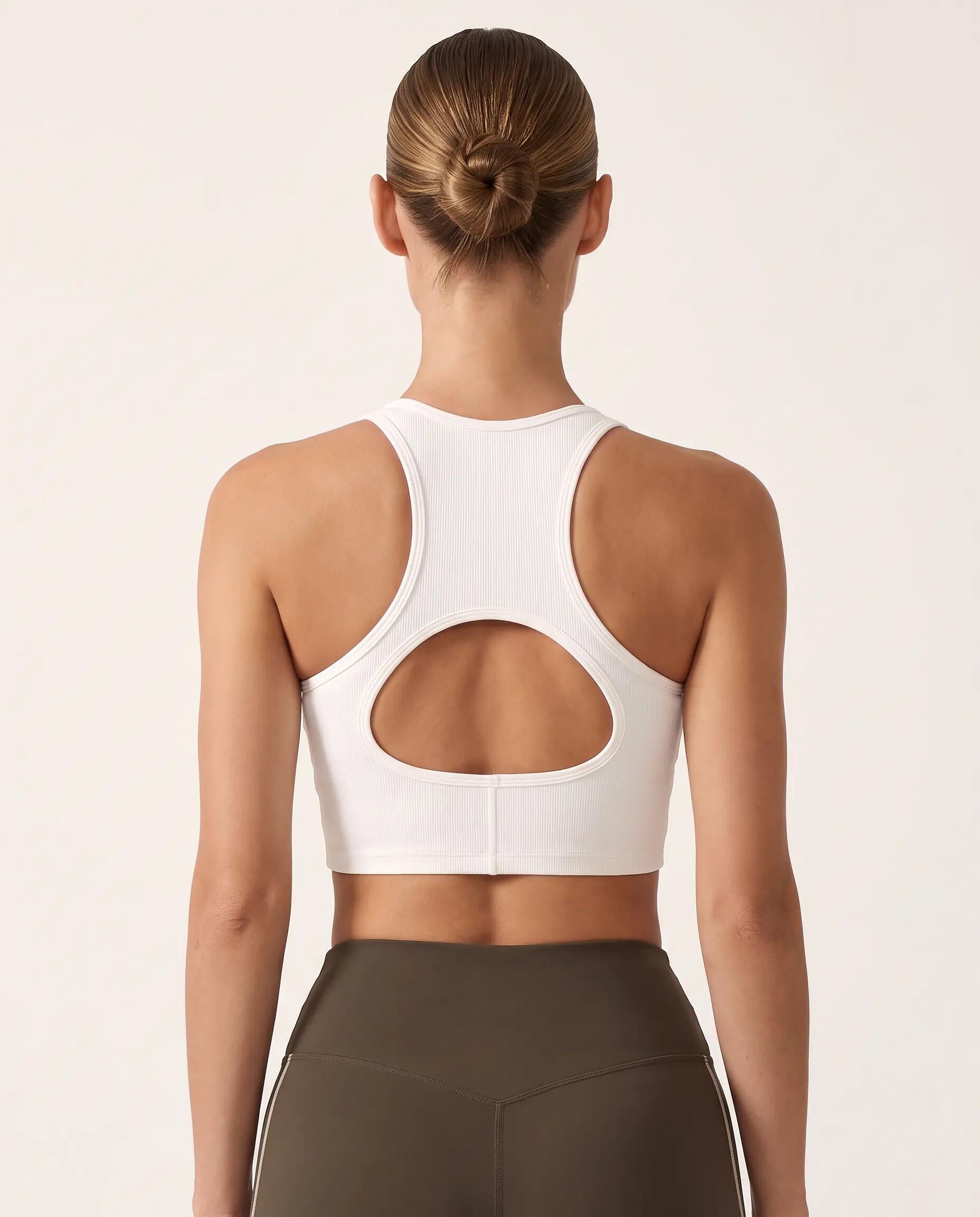 Sportbeha yoga dames geribd hoge hals racerback Softrib - Wit 2/6