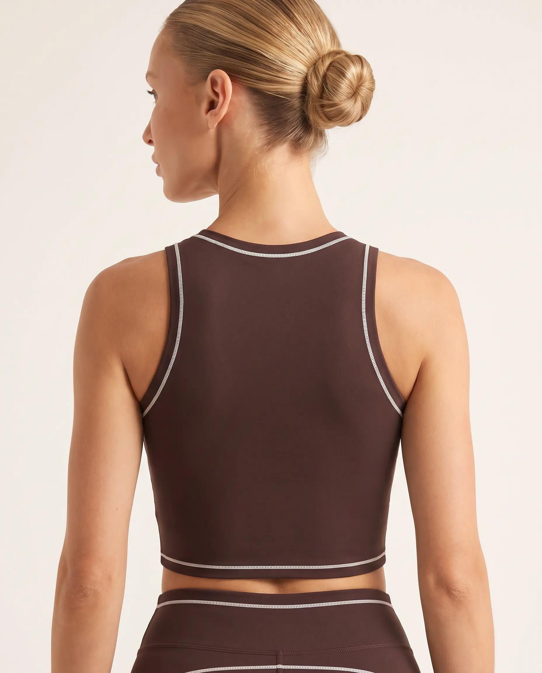 Reggiseno sportivo fitness donna collo alto crop top Varsity - Marrone scuro 4/8