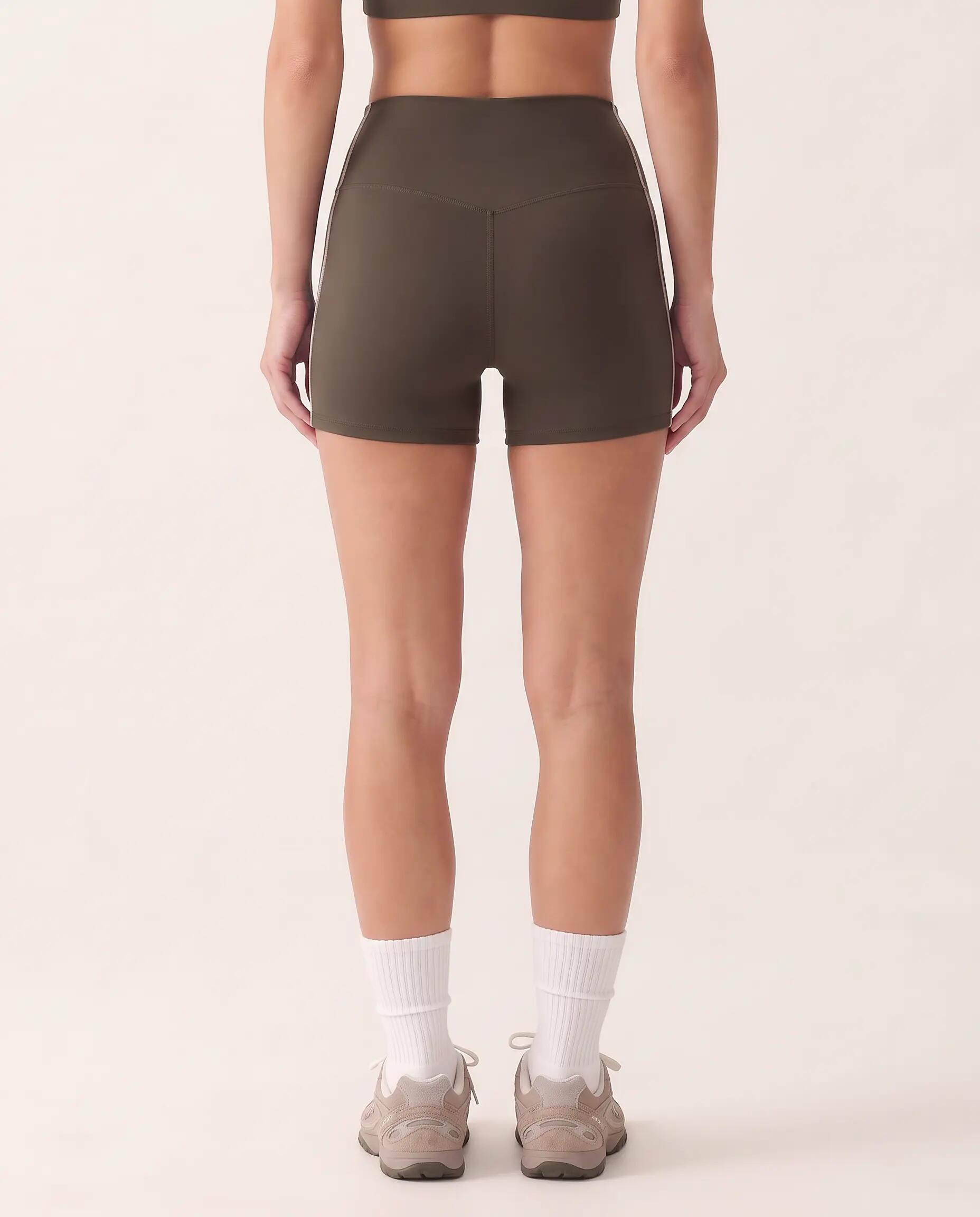 Shorts sportivi fitness donna vita alta metà coscia Track - Marrone 3/7