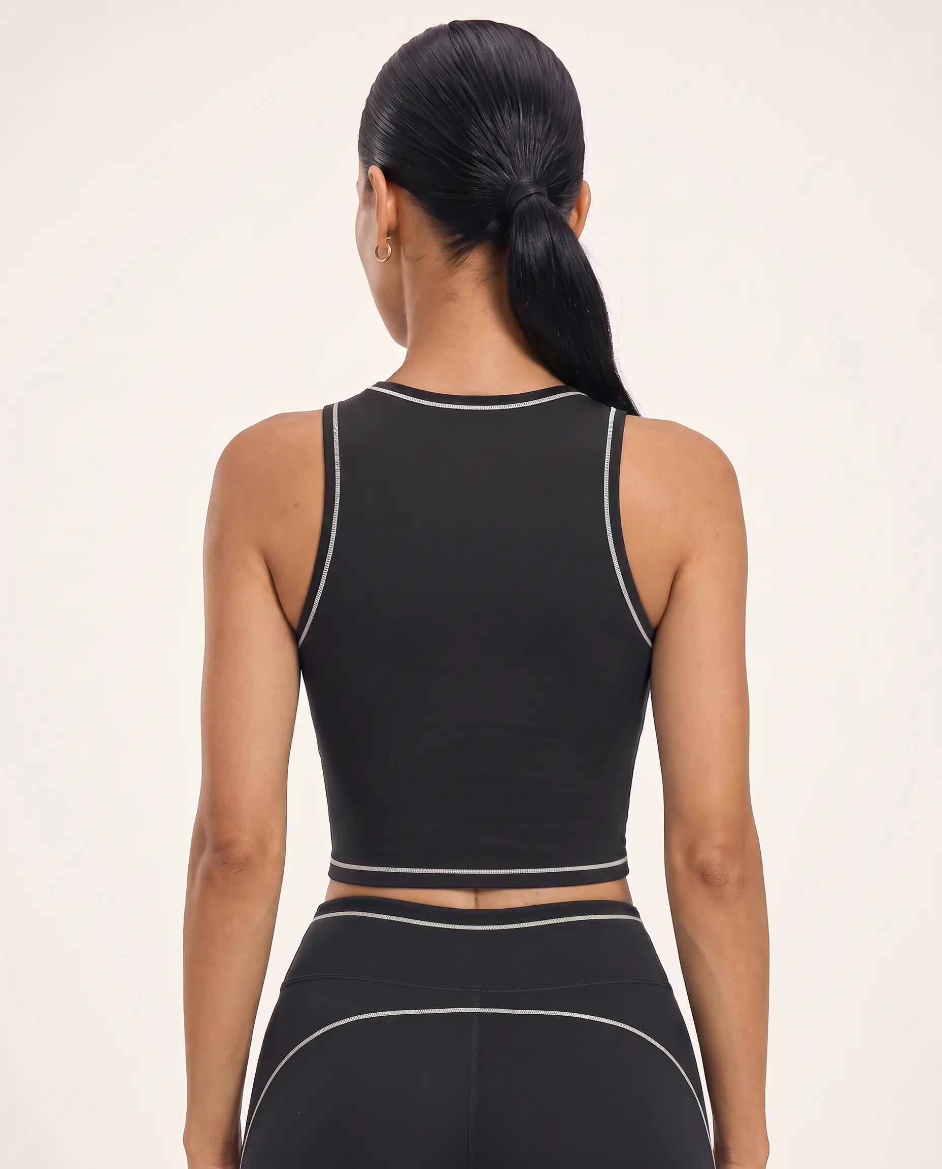 Reggiseno sportivo fitness donna collo alto crop top Varsity - Nero 2/8