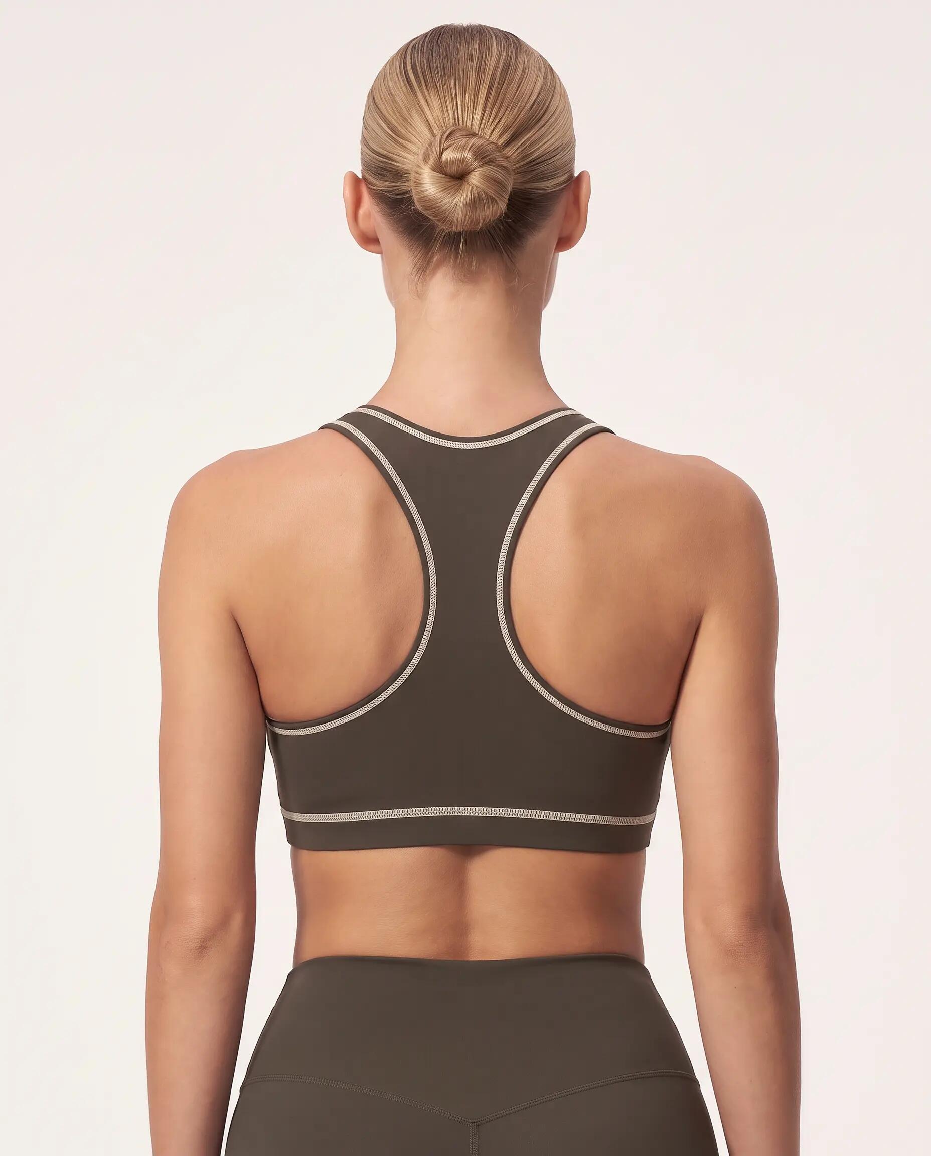 Damen Fitness Sport-BH Ringerrücken Kontrastpaspel Track - Braun 2/6