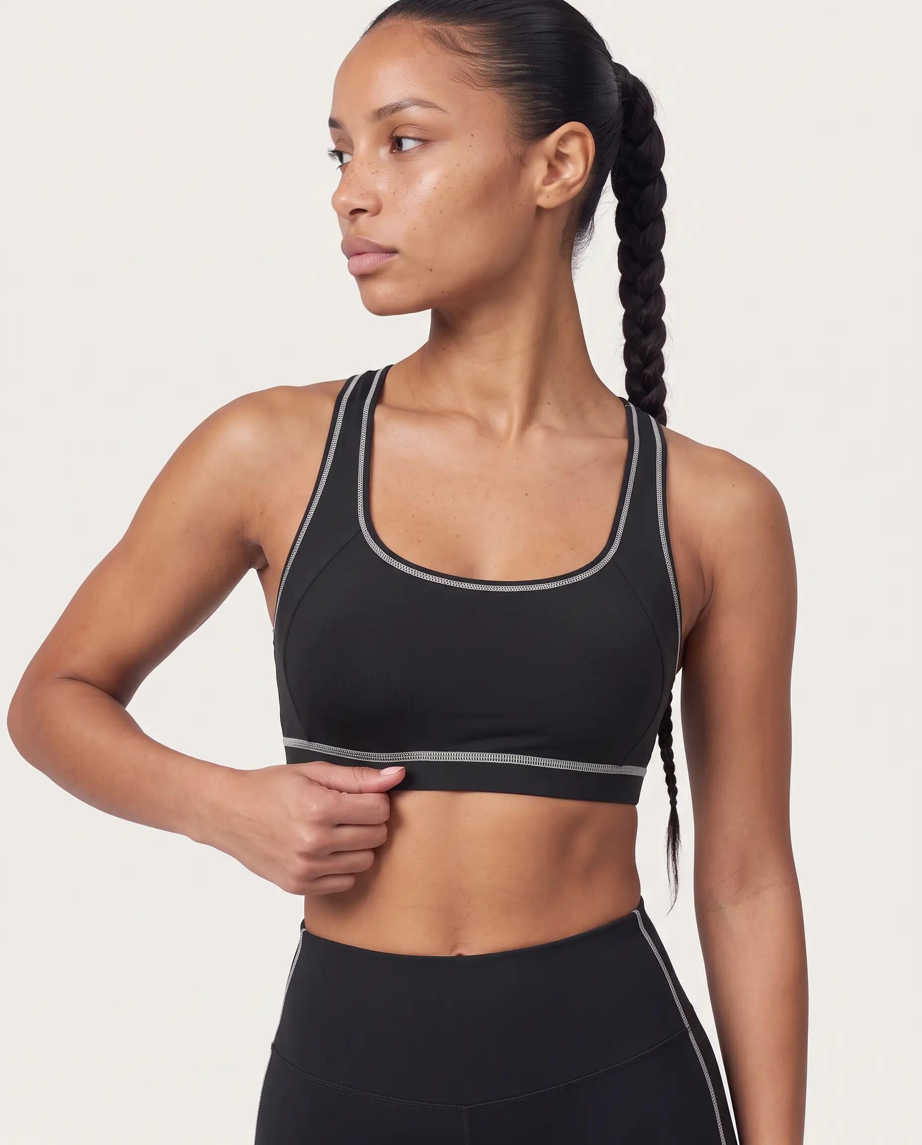 Brassière de sport fitness femme dos nageur liseré contrasté Track - Noir 4/8