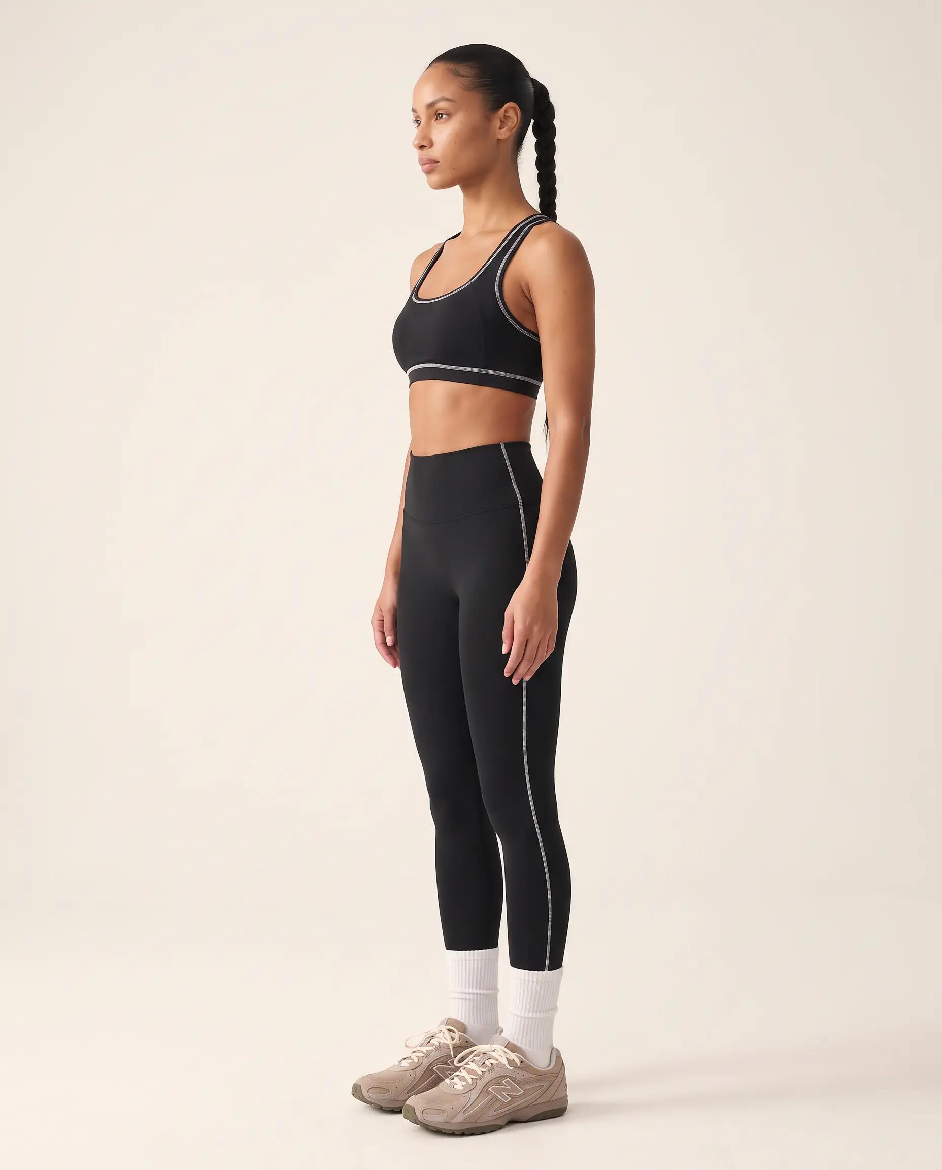 Legging de sport fitness femme taille haute bande latérale Track - Noir 2/5