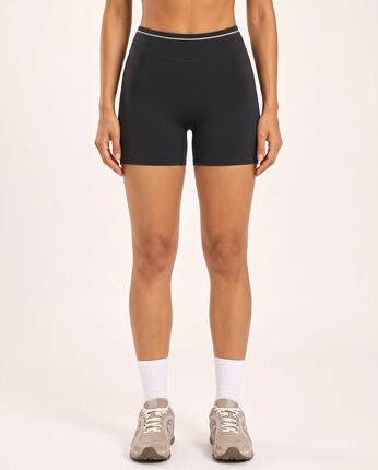 Short de sport fitness femme taille haute piping Varsity - Noir