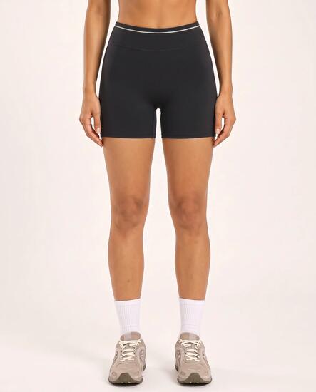 Short de sport fitness femme taille haute piping Varsity - Noir