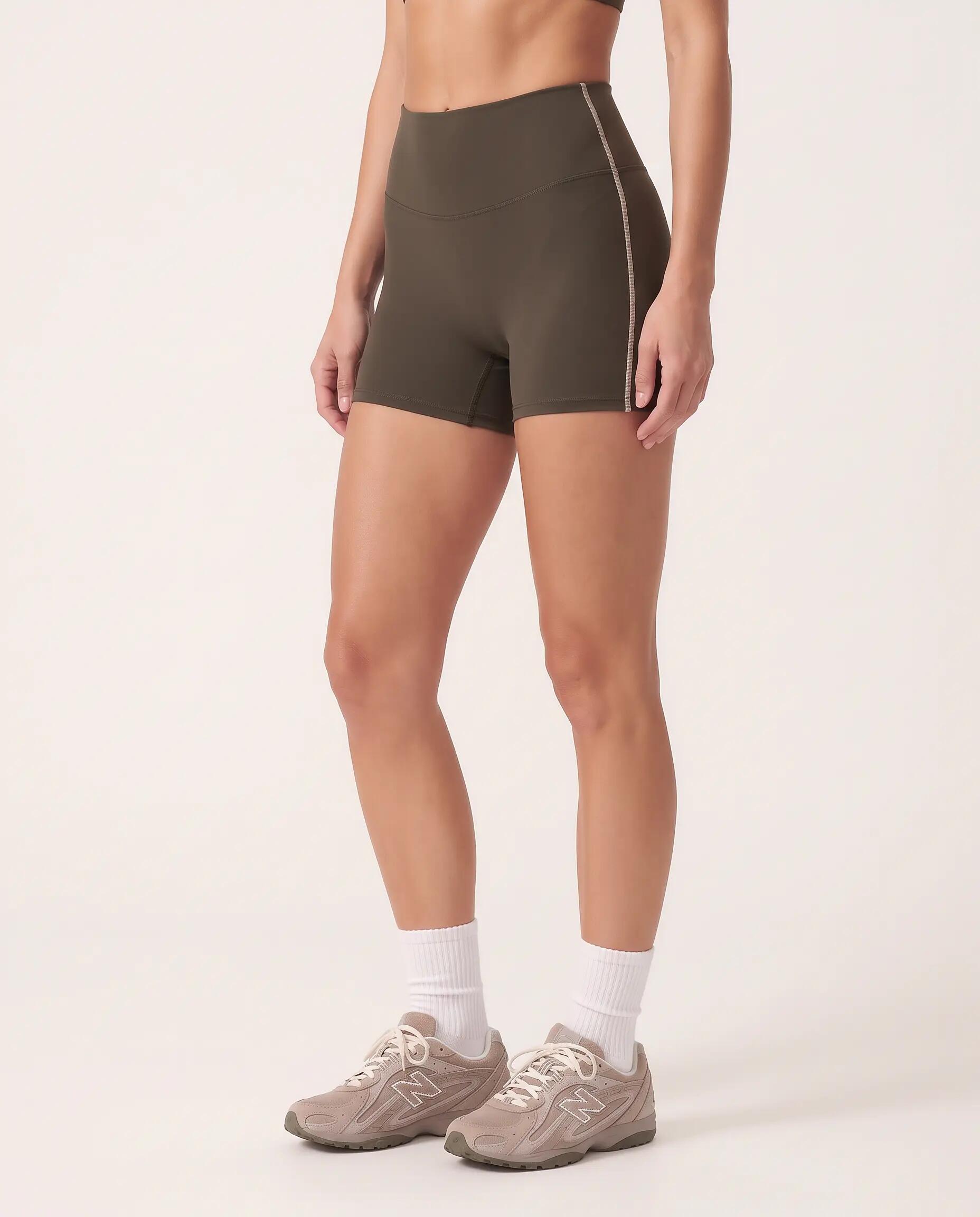 Shorts sportivi fitness donna vita alta metà coscia Track - Marrone 2/7