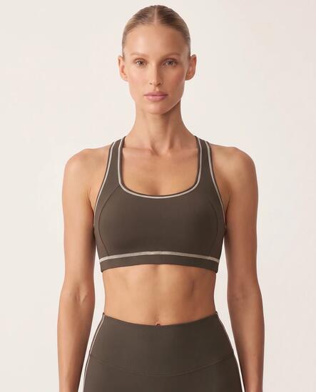 Damen Fitness Sport-BH Ringerrücken Kontrastpaspel Track - Schwarz