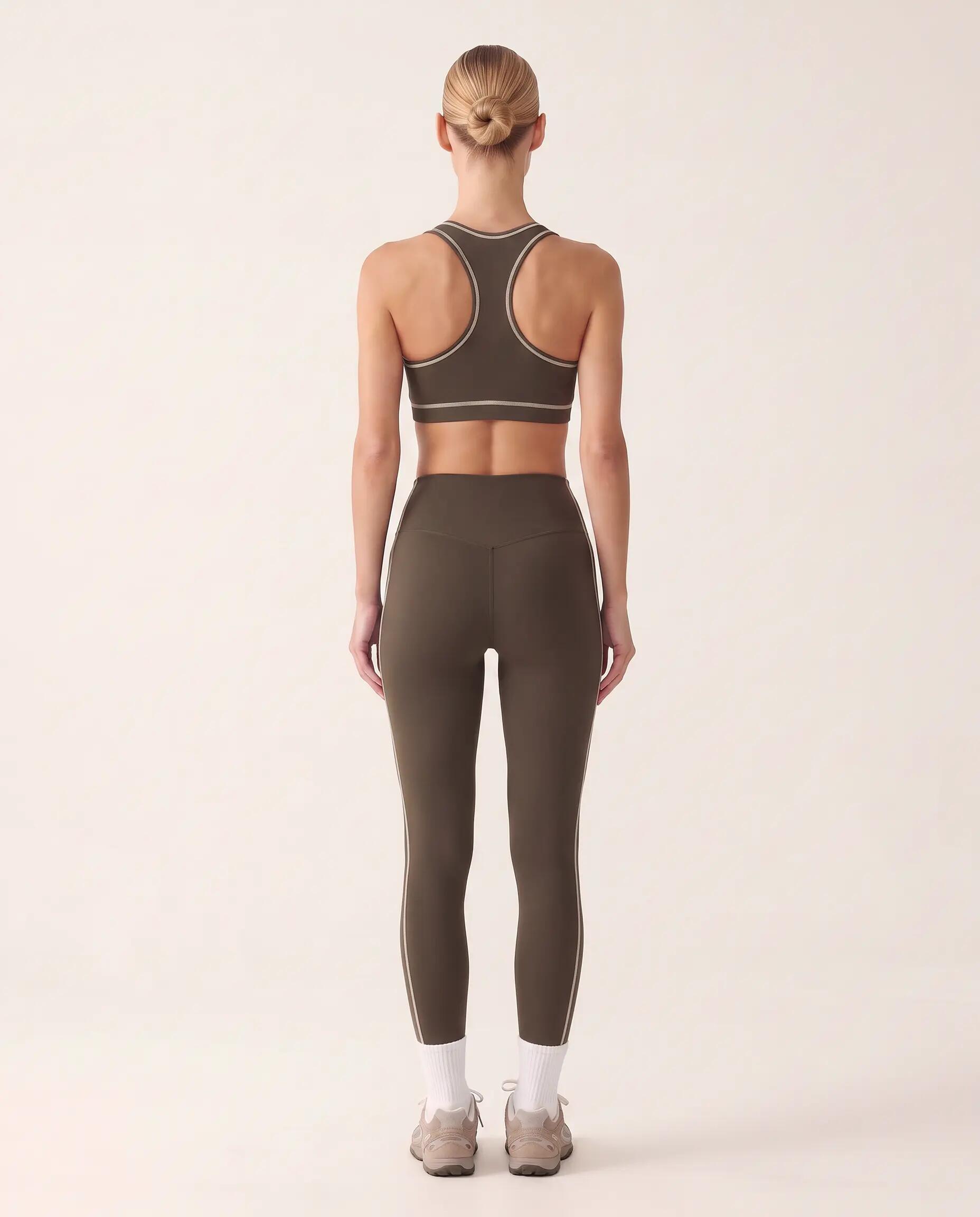Leggings fitness mulher cintura alta risca lateral Track - Castanho 6/7