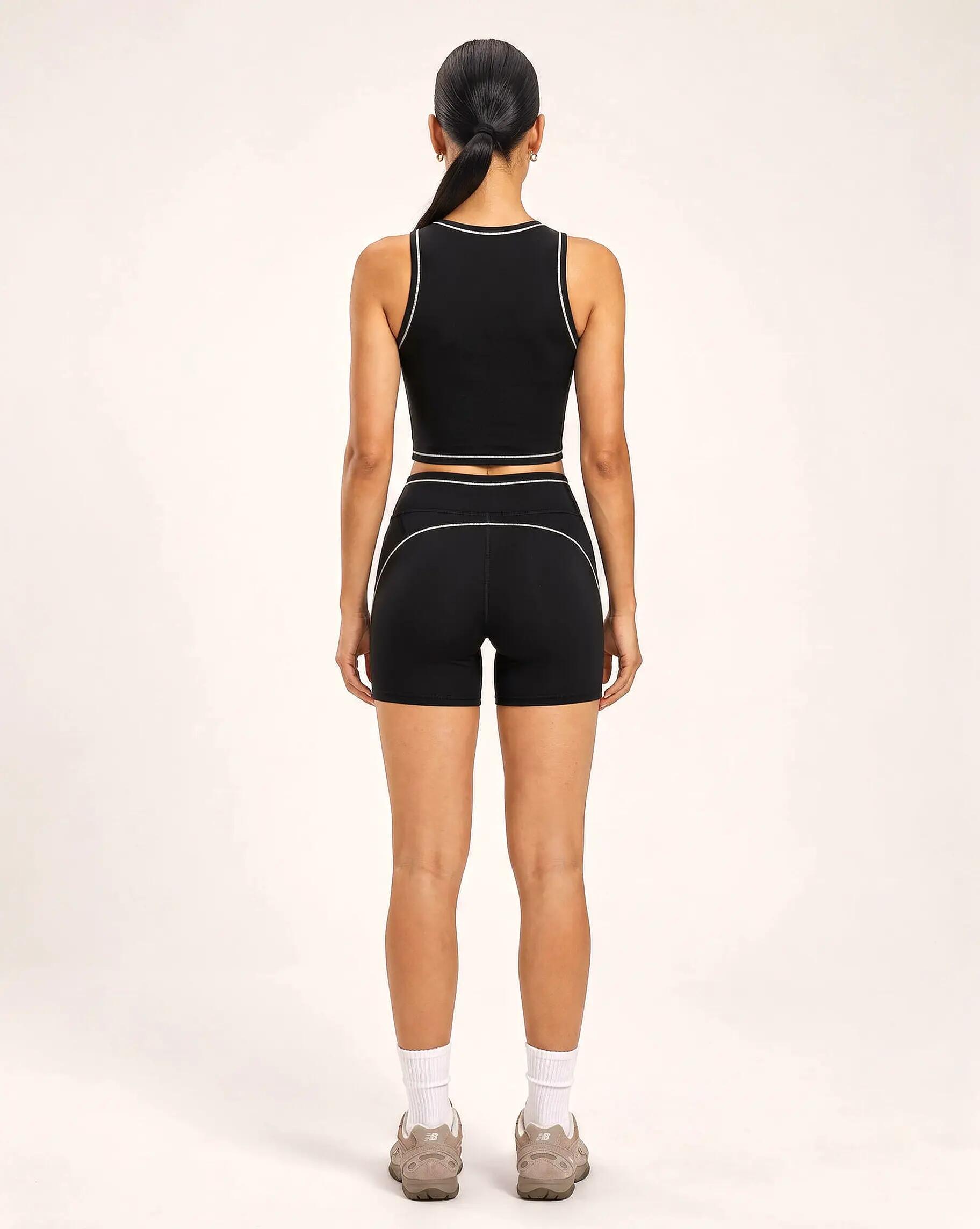 Reggiseno sportivo fitness donna collo alto crop top Varsity - Nero 7/8