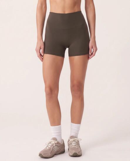 Short de sport fitness femme taille haute mi-cuisse liseré Track - Marron
