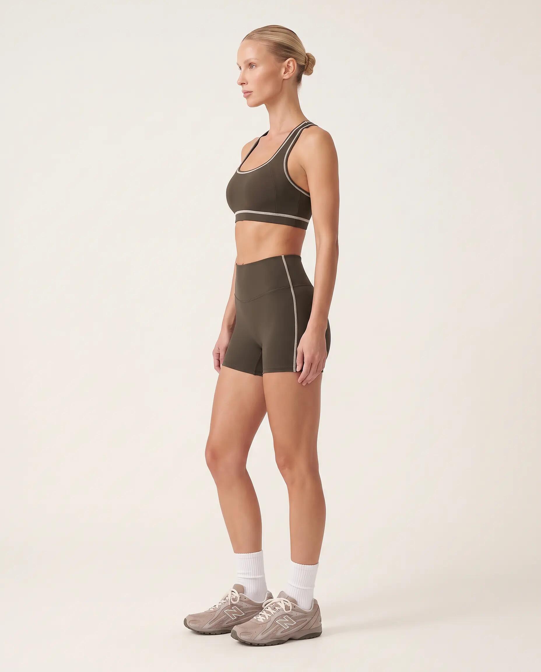 Damen Fitness Sport-BH Ringerrücken Kontrastpaspel Track - Braun 6/6