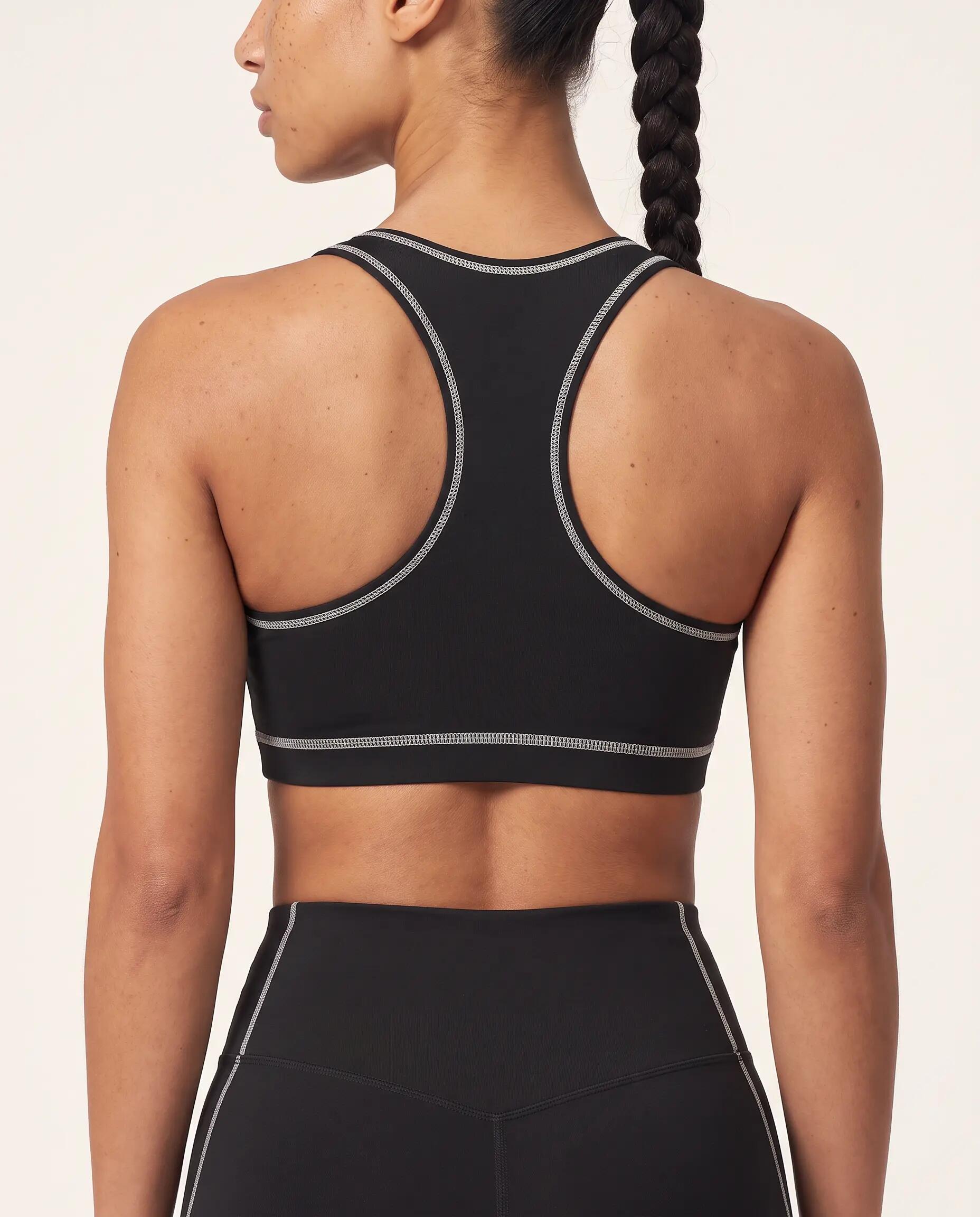 Brassière de sport fitness femme dos nageur liseré contrasté Track - Noir 3/8