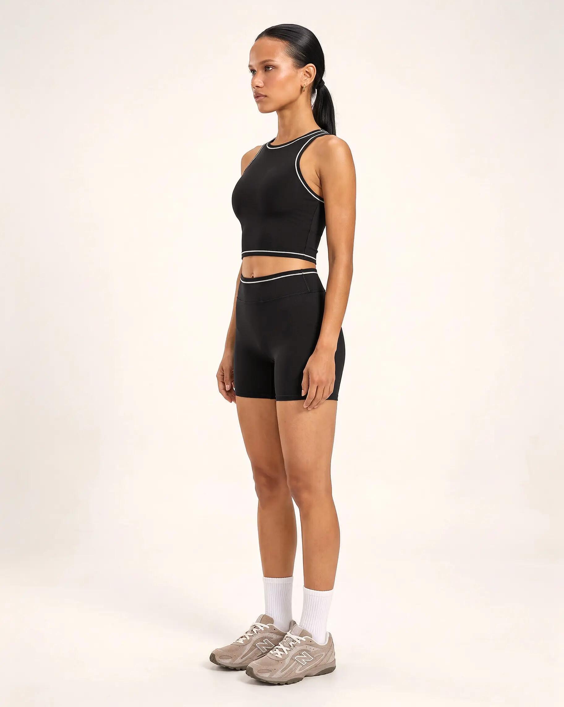 Reggiseno sportivo fitness donna collo alto crop top Varsity - Nero 6/8