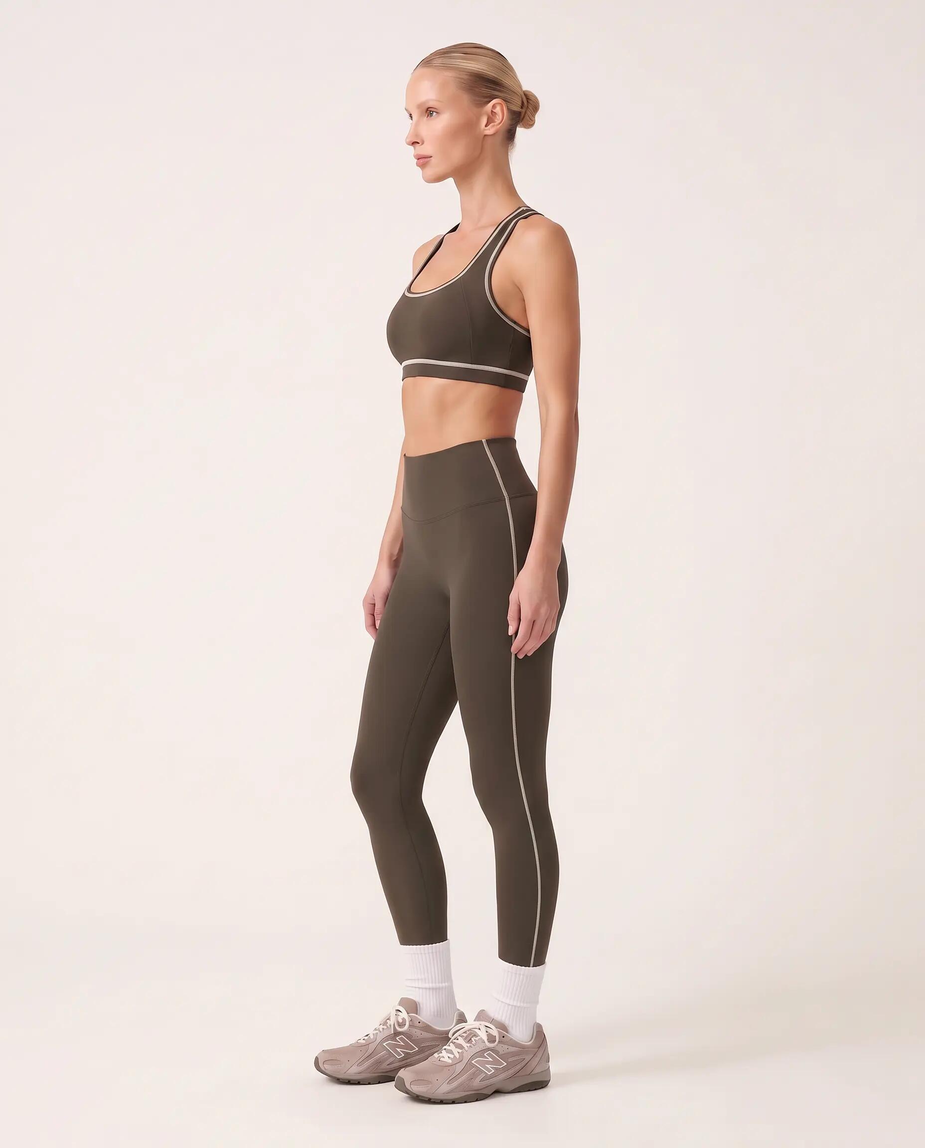 Leggings fitness mulher cintura alta risca lateral Track - Castanho 5/7