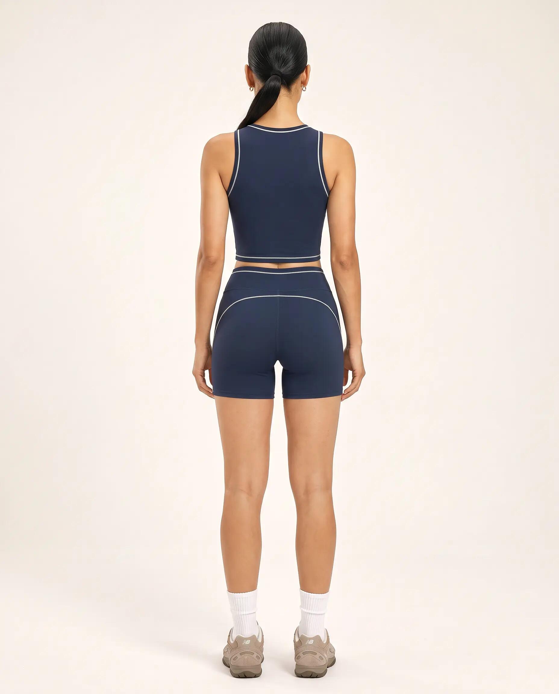Reggiseno sportivo fitness donna collo alto crop top Varsity - Blu notte 8/8