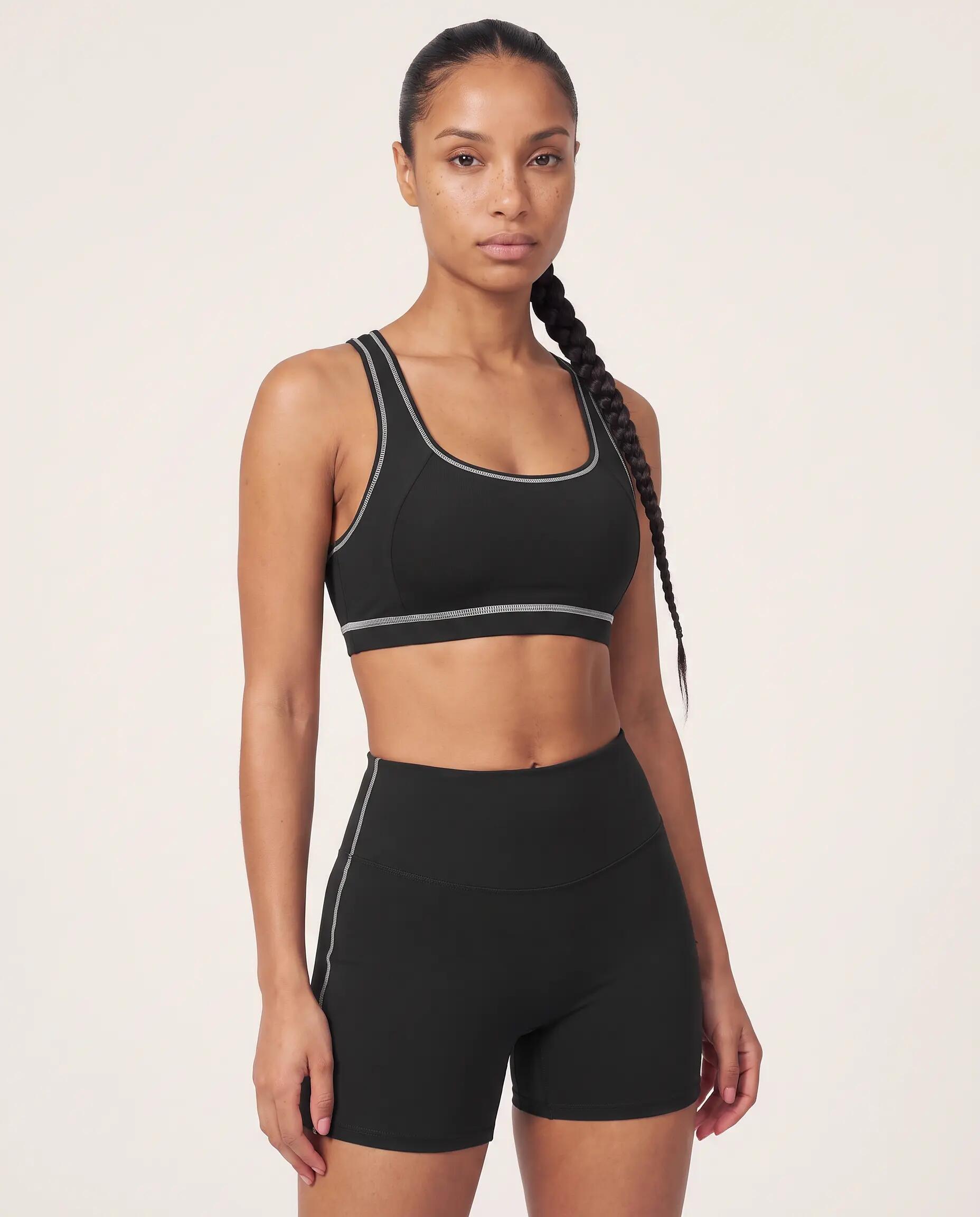 Brassière de sport fitness femme dos nageur liseré contrasté Track - Noir 5/8