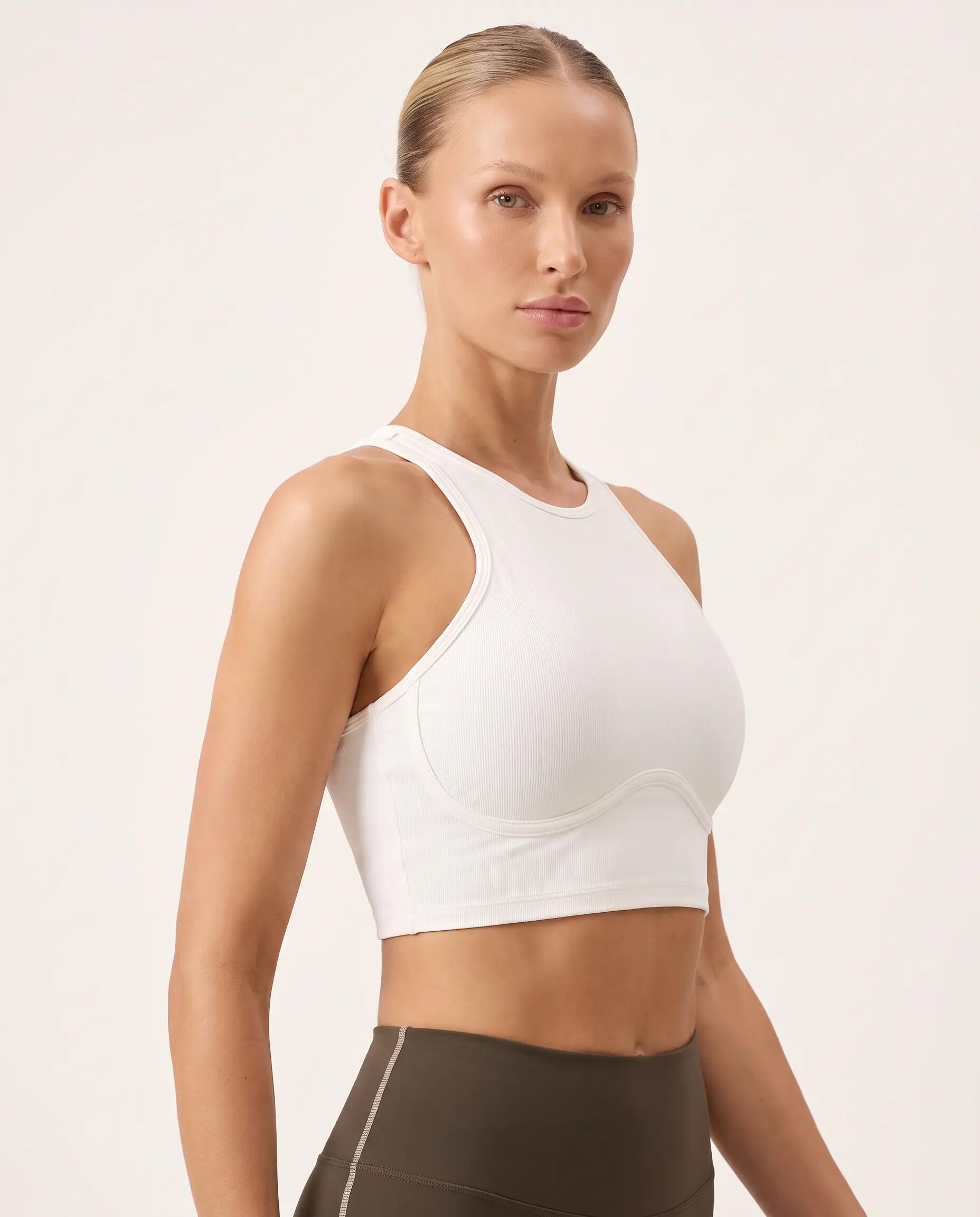 Sportbeha yoga dames geribd hoge hals racerback Softrib - Wit 3/6