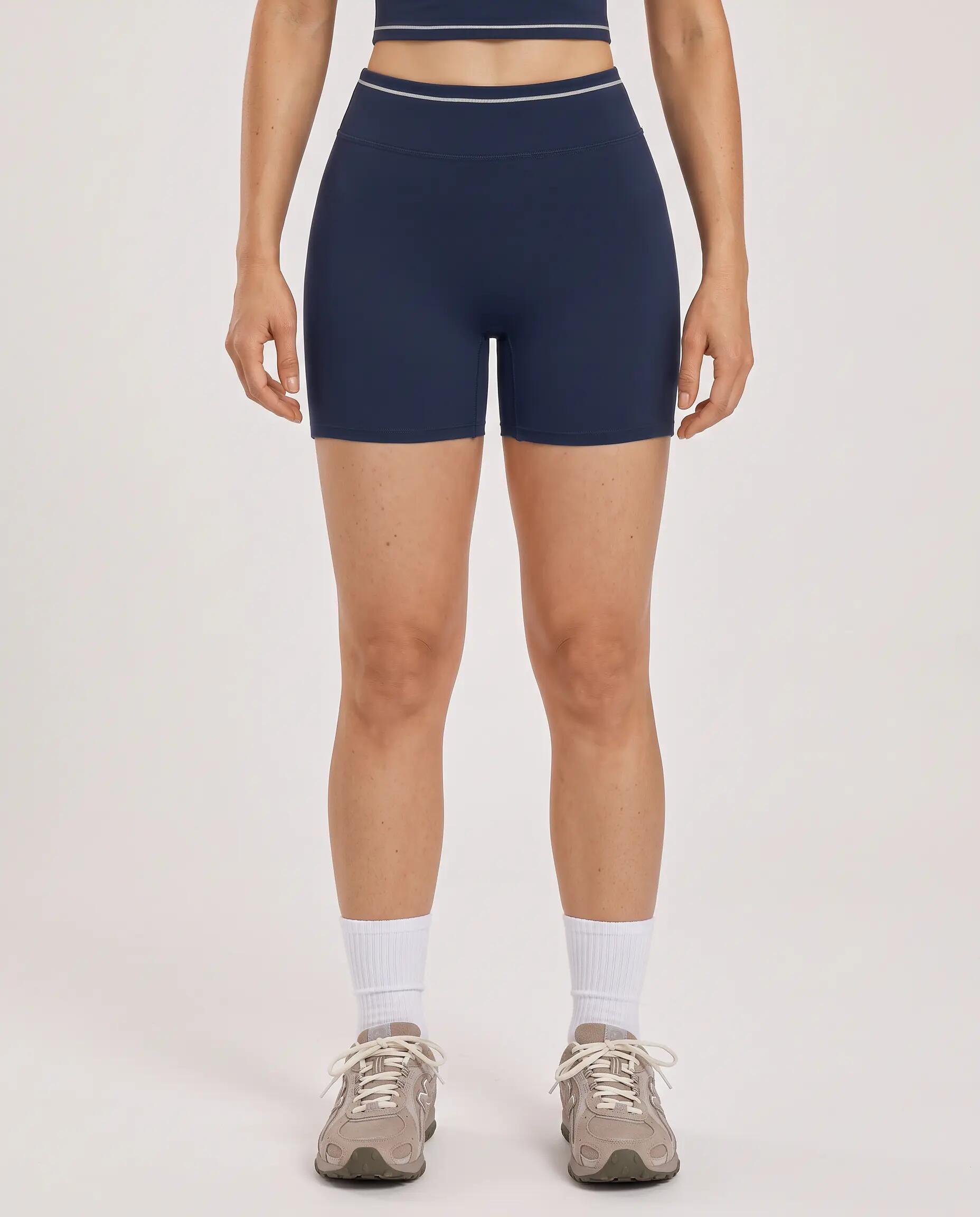 Short de sport fitness femme taille haute piping Varsity - Bleu nuit 3/7