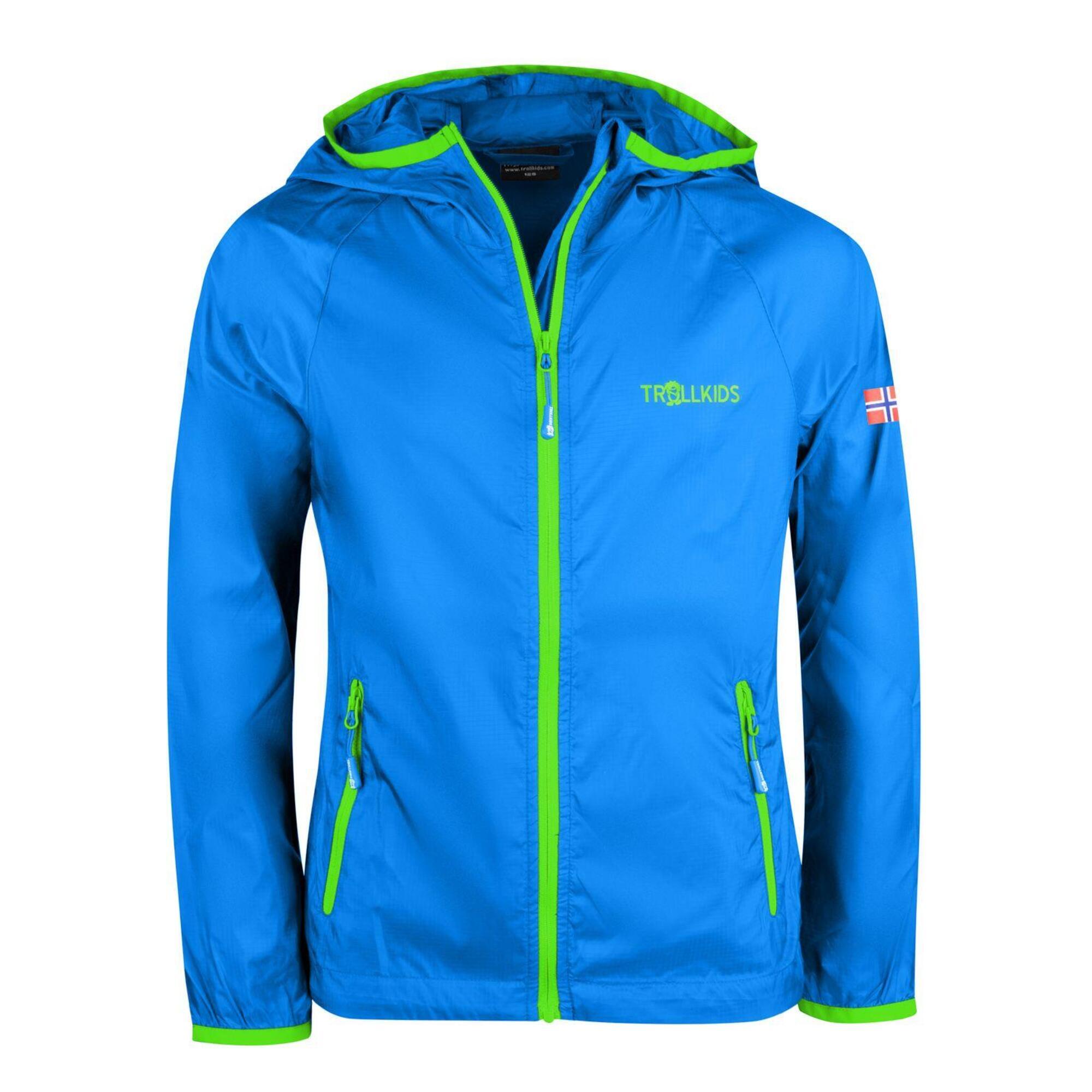 Fjell children's windbreaker medium blue/green