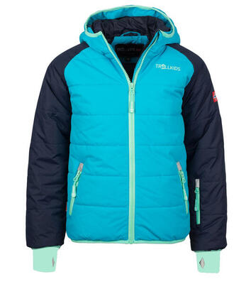 Kinder winterjas hafjell xt waterdicht winddicht marineblauw/turkoois/mint