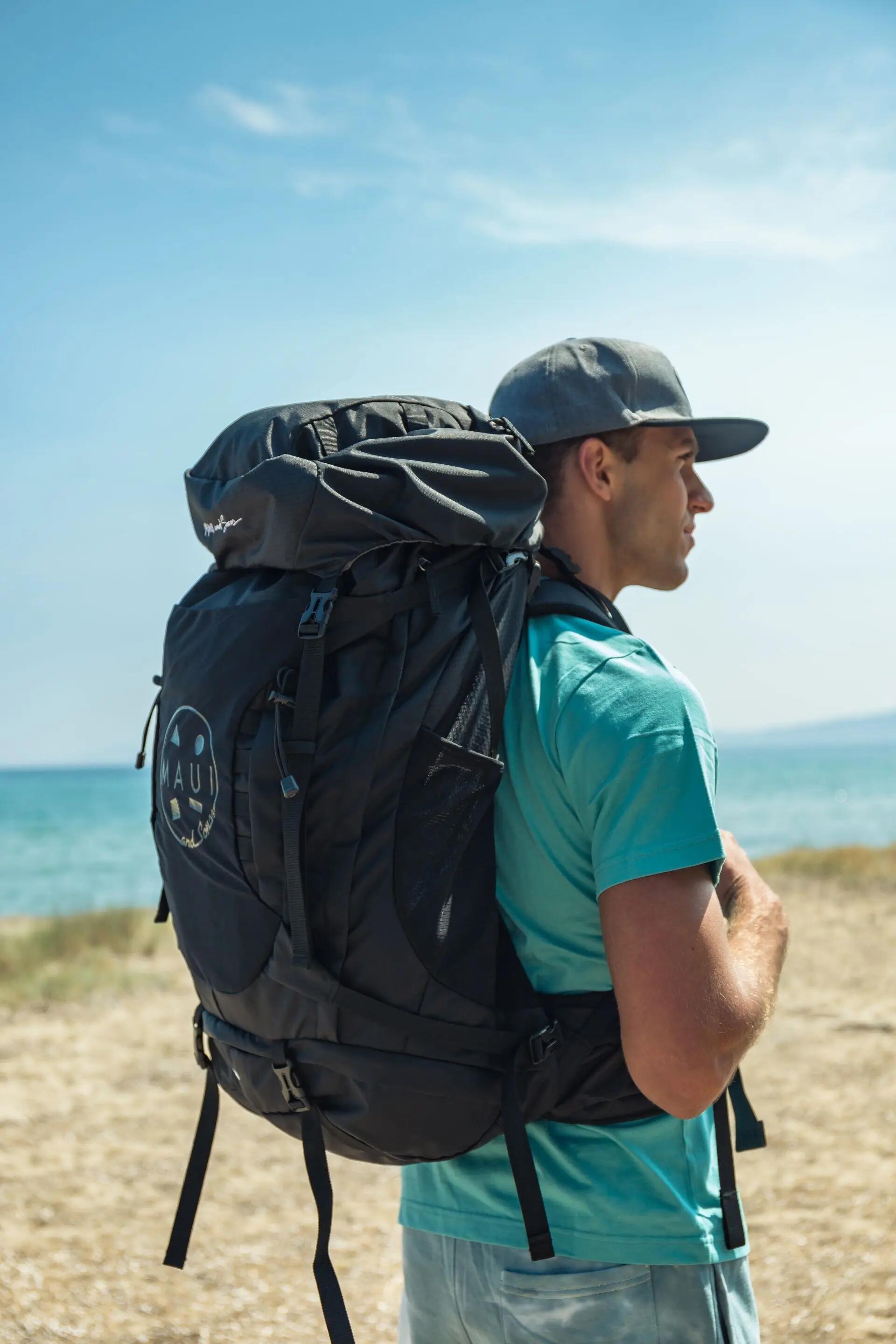 Rucsac de drumeție Maui & Sons 70L, negru, cu husă de ploaie 9/10