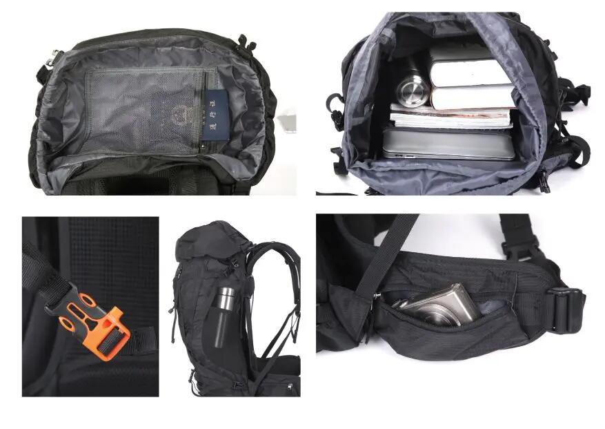 Rucsac de drumeție Maui & Sons 70L, negru, cu husă de ploaie 7/10