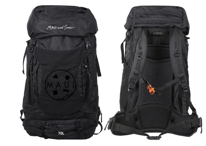 Rucsac de drumeție Maui & Sons 70L, negru, cu husă de ploaie 6/10