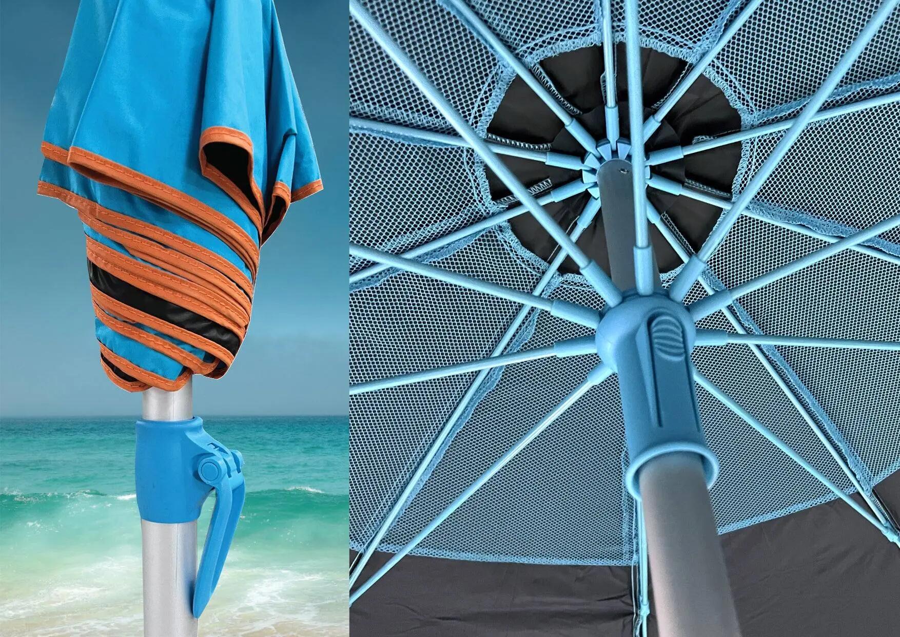 Umbrelă de plajă Maui And Sons, UPF50+, husă inclusă, albastru deschis 2/8