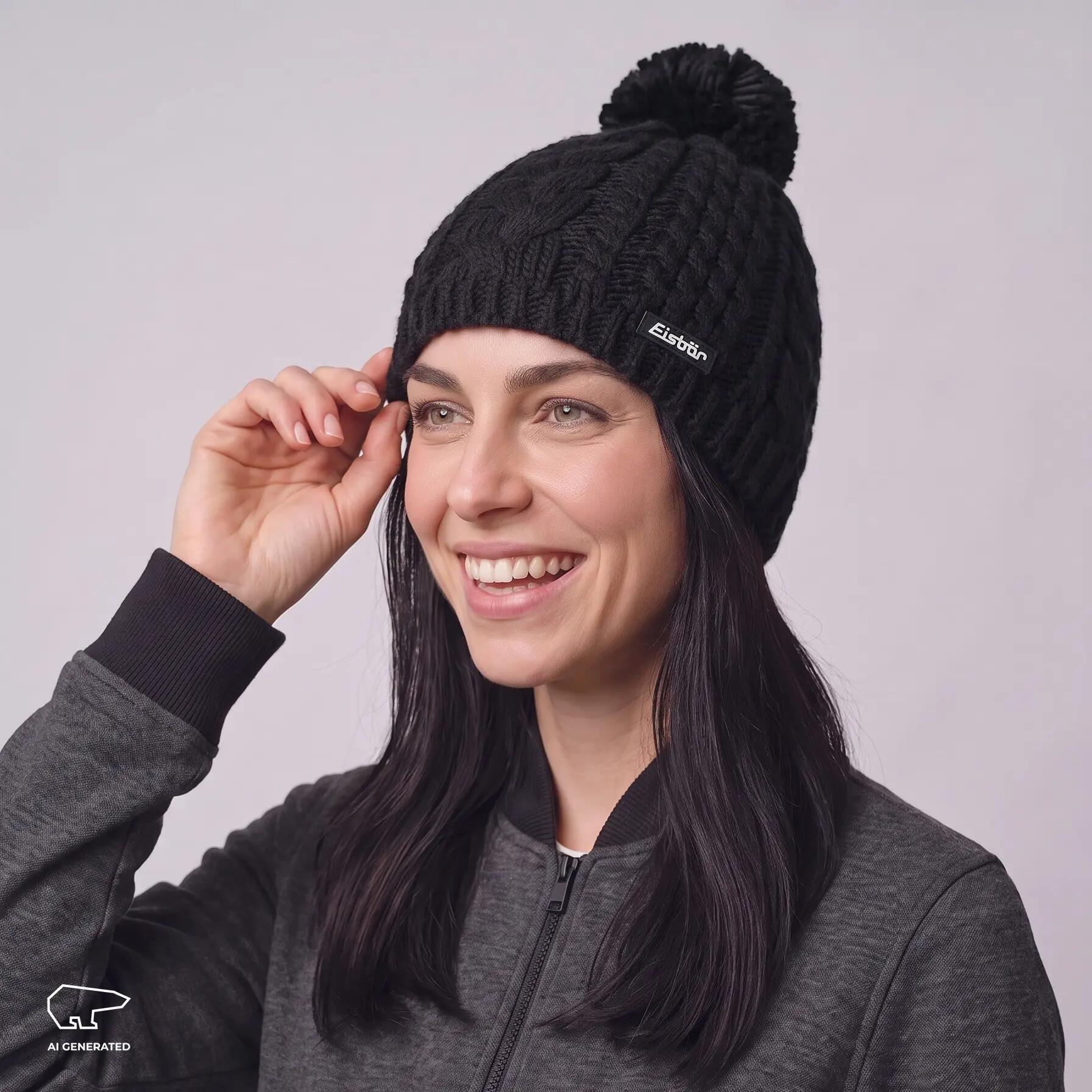 Muts Afra muts met pompon dames wintermuts fleece pompon warm Merino 4/4