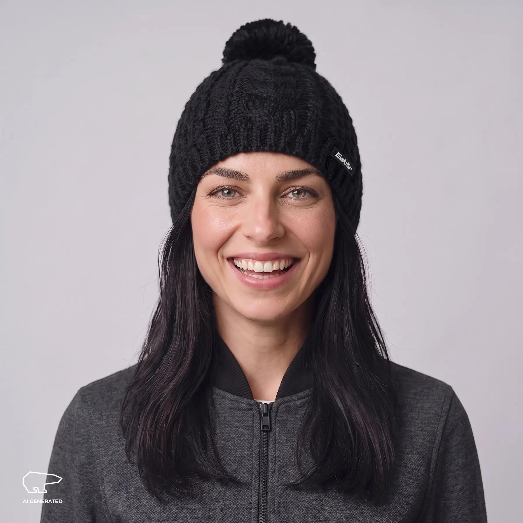 Muts Afra muts met pompon dames wintermuts fleece pompon warm Merino 2/4