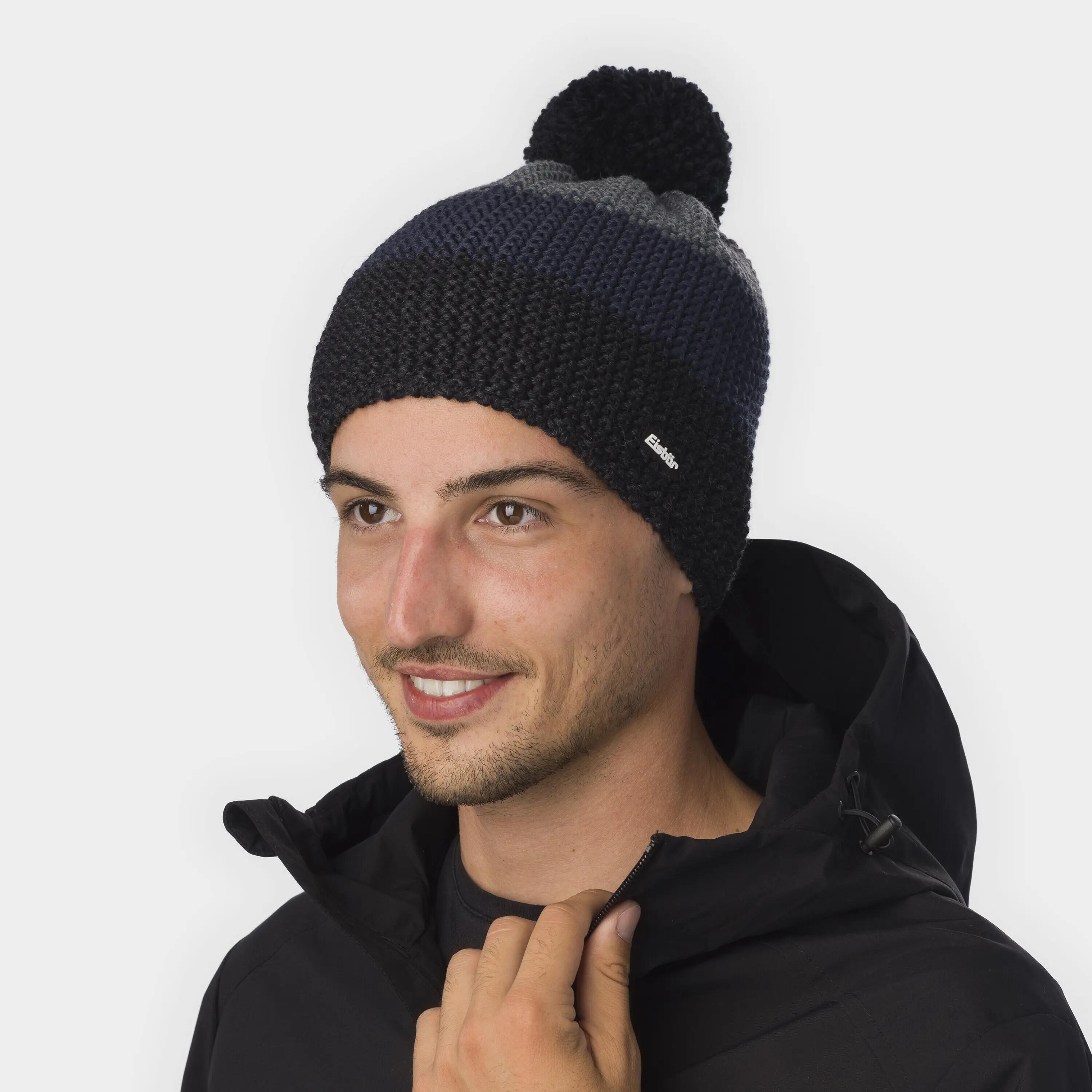 Eisbär Star Pompon MÜ Bommelmütze für Herren und Damen aus 50% Merinowolle 7/8