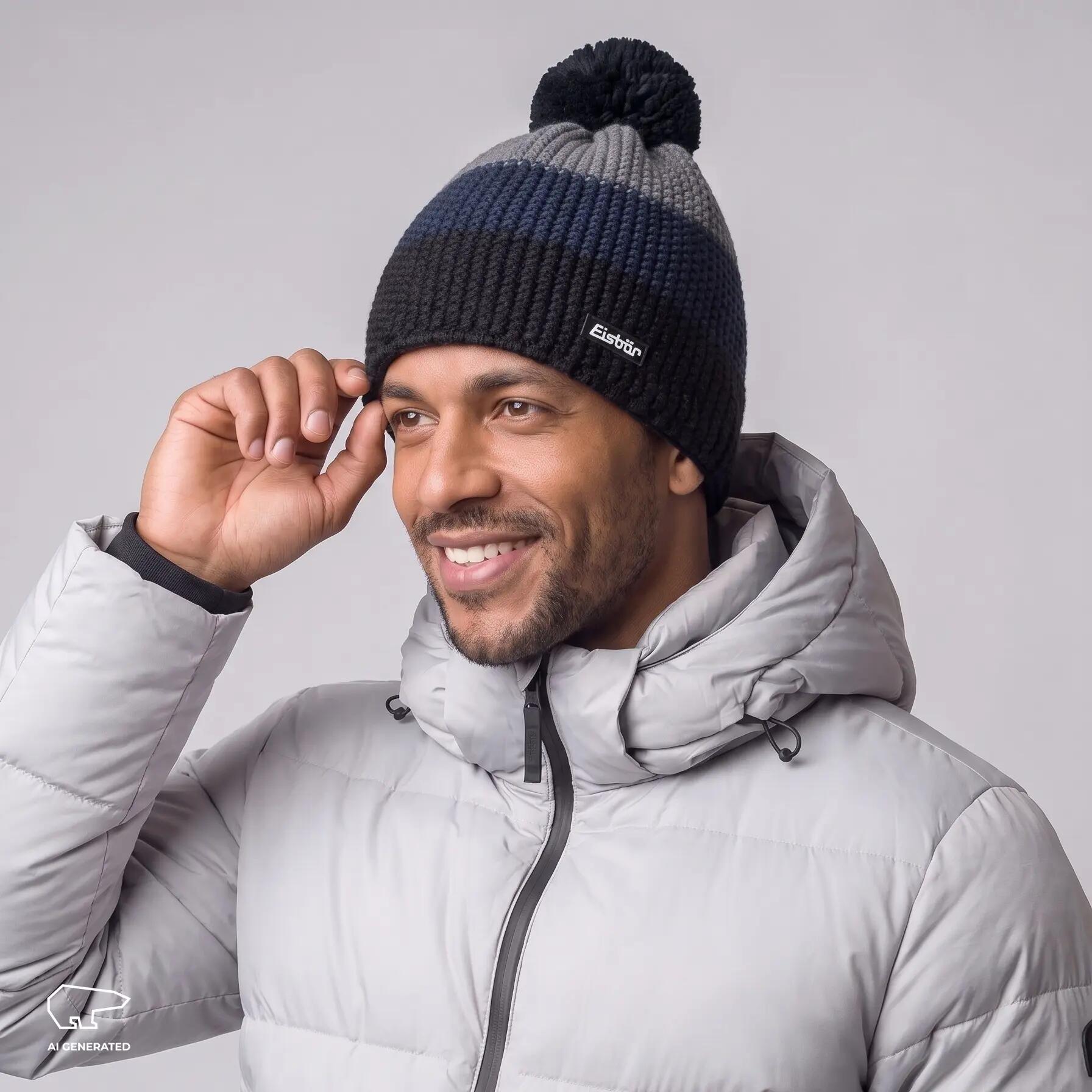 Eisbär Star Pompon MÜ Bommelmütze für Herren und Damen aus 50% Merinowolle 5/8
