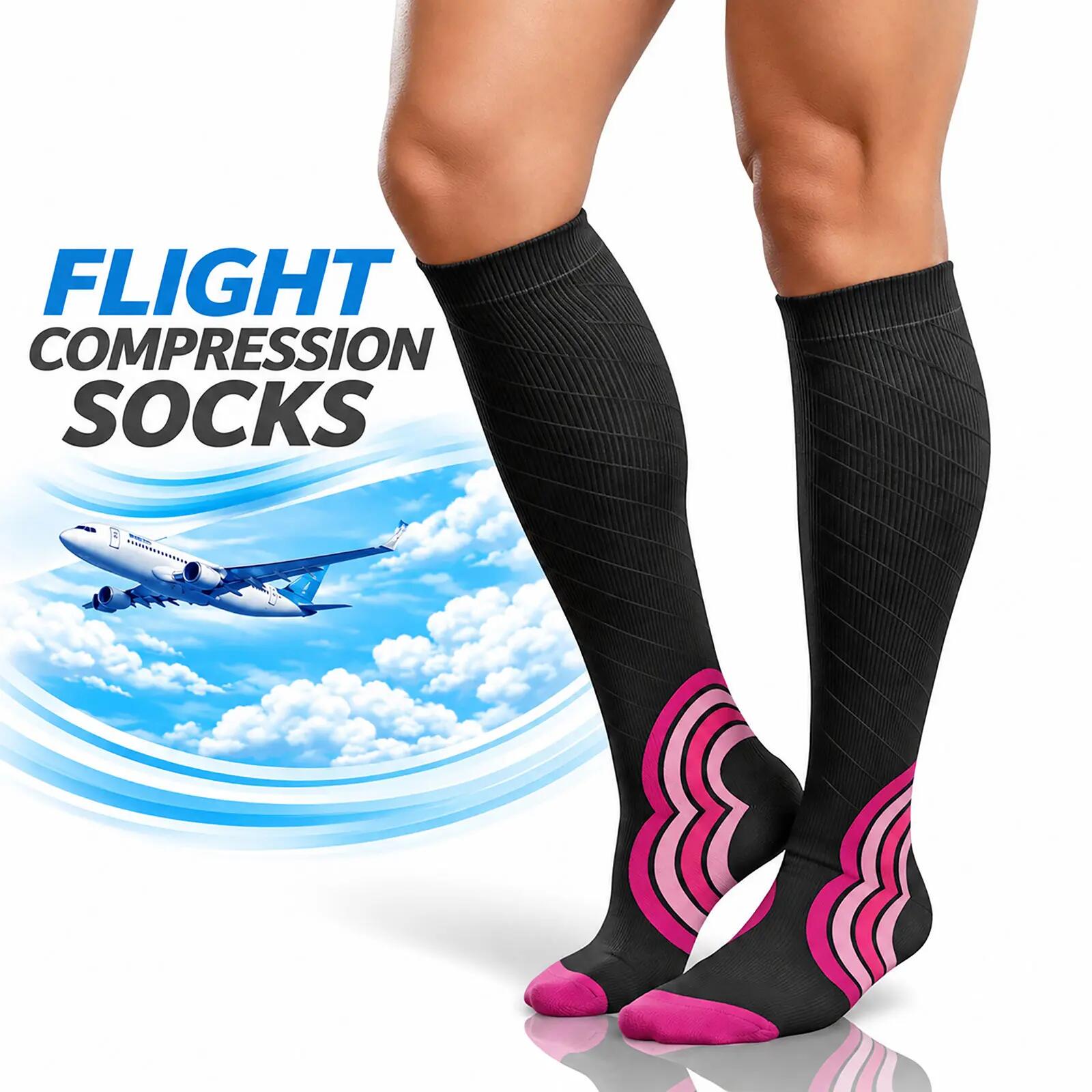 Chaussettes de Compression Contention Sport Course à Pied et Avion Femme Homme 4/10