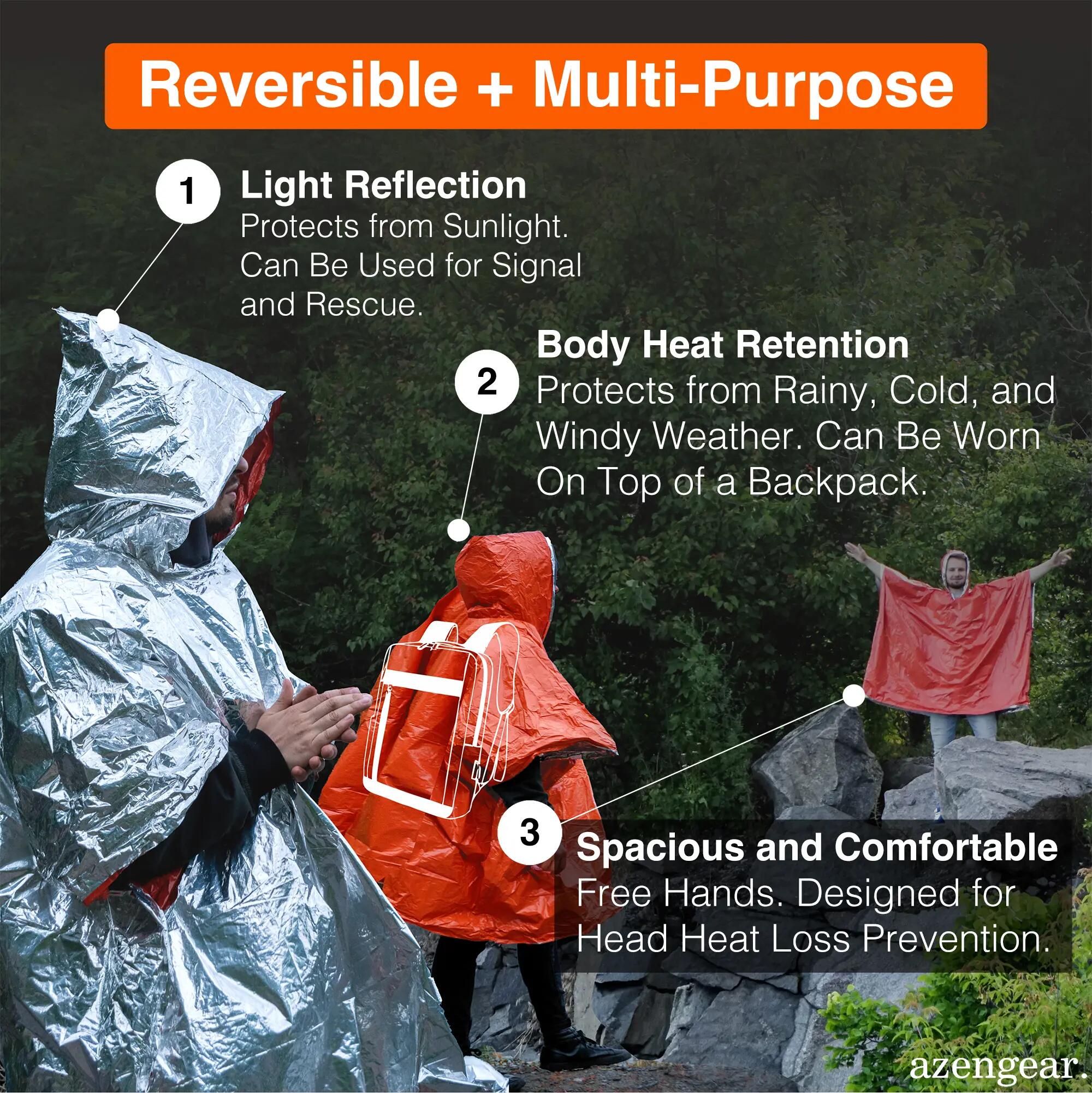 Poncho de Survie (Lot de 4) Couverture Thermique en Mylar, Imperméable 5/15